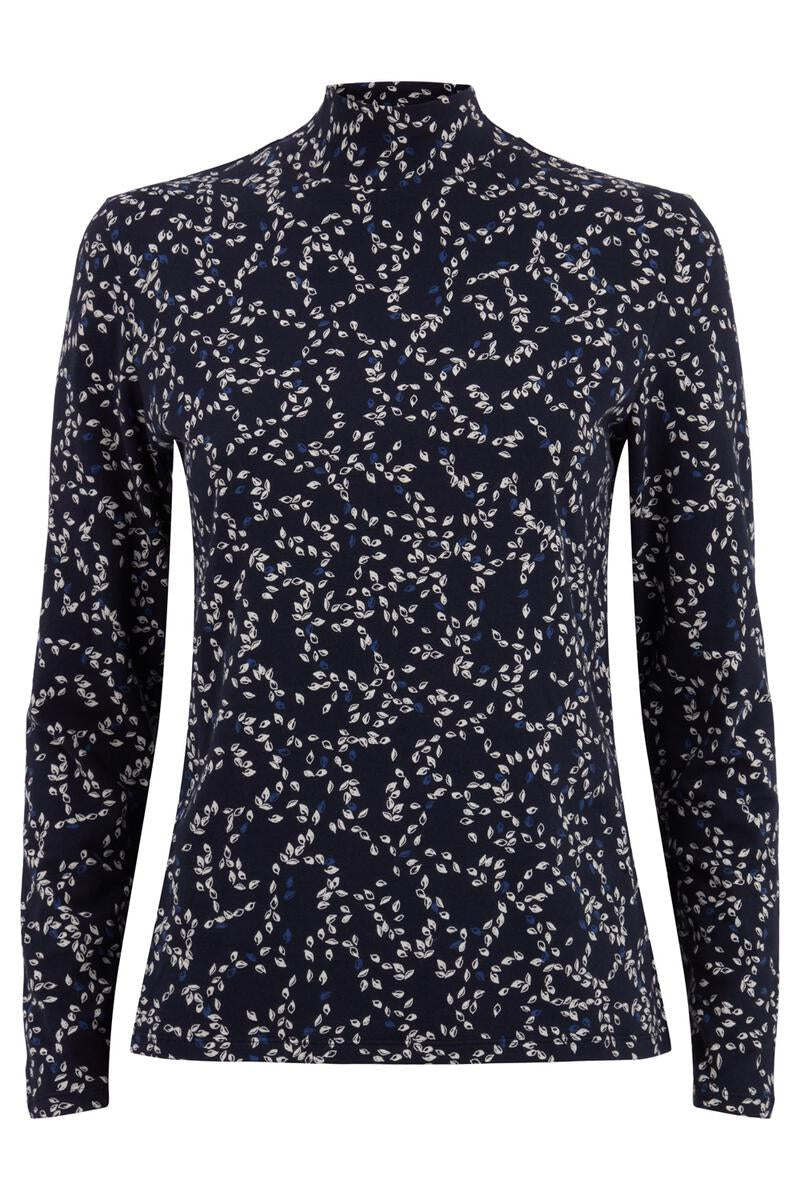 Top manches longues marine à motifs en coton bio - carmen leaf top - navy