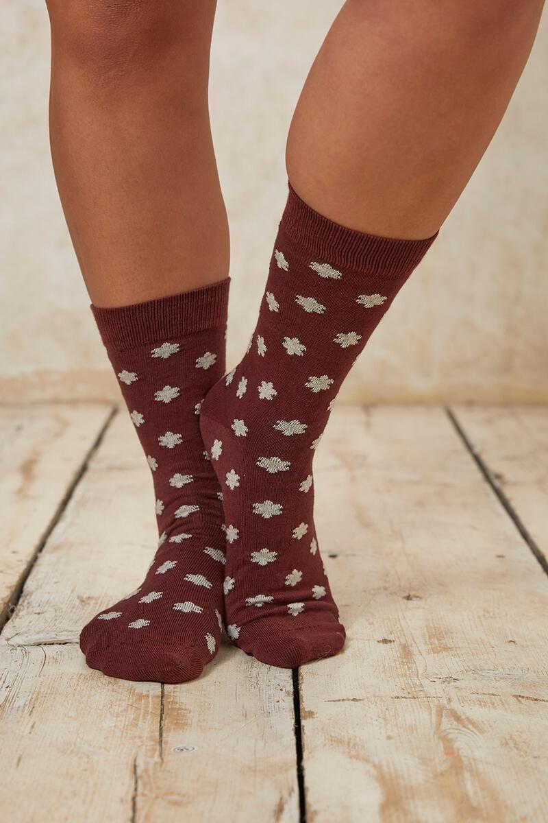 Chaussettes à motifs en coton bio - flower pattern socks burgundy