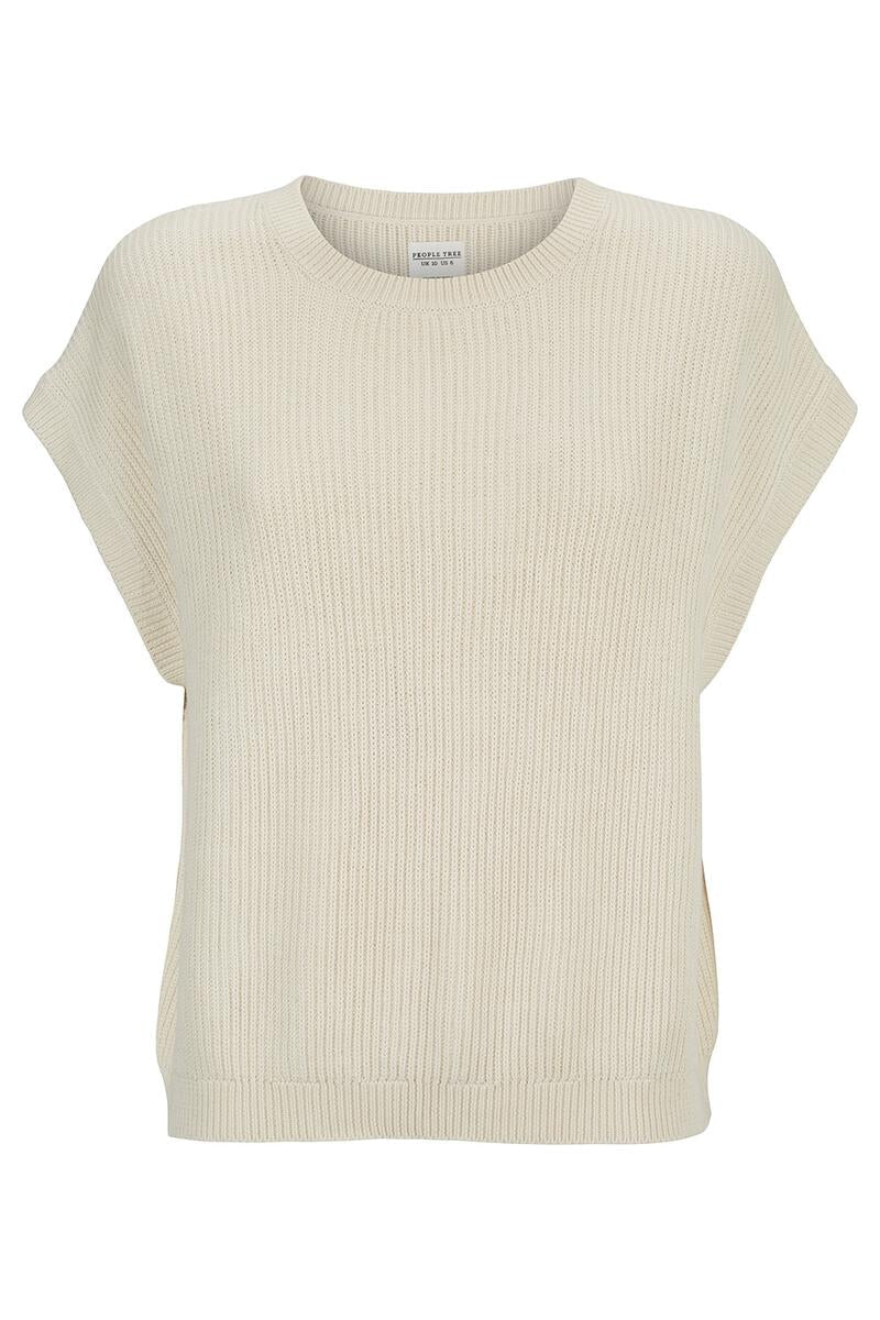 Pull sans manches maille crème en coton bio - kitty tank cream