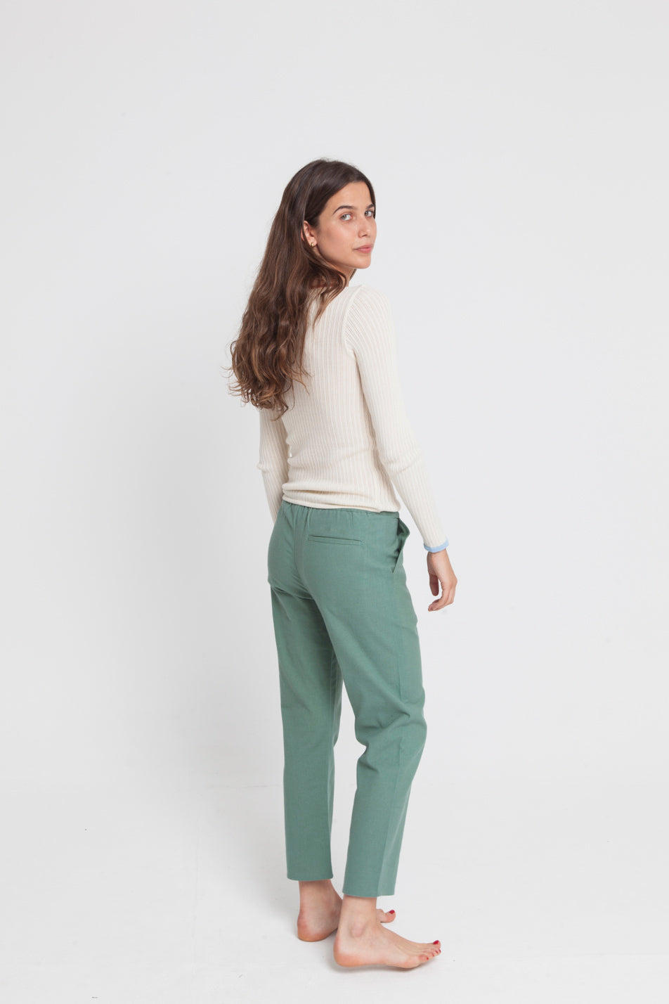 Pantalon droit vert en coton bio - Dafne