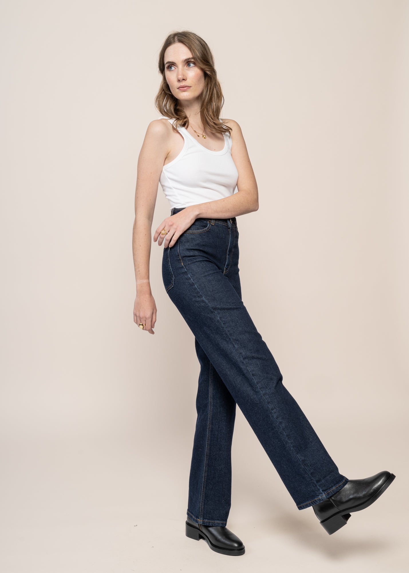 Jean large foncé en coton bio et recyclé - clean denim theresa pants medium wash