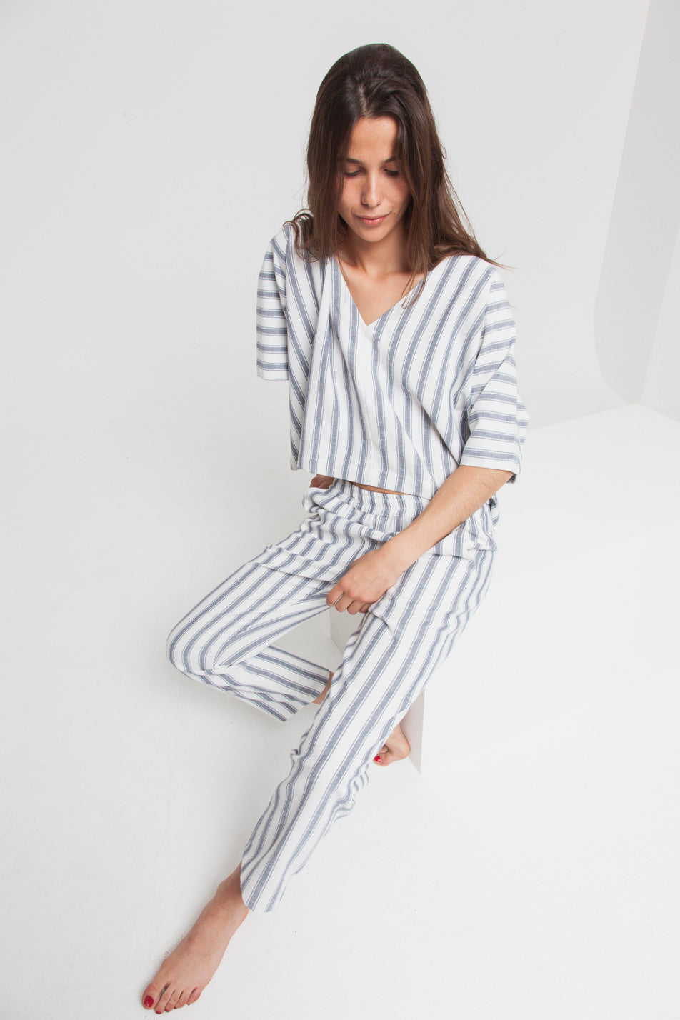 Pantalon rayé blanc et bleu en matières recyclées - Ella