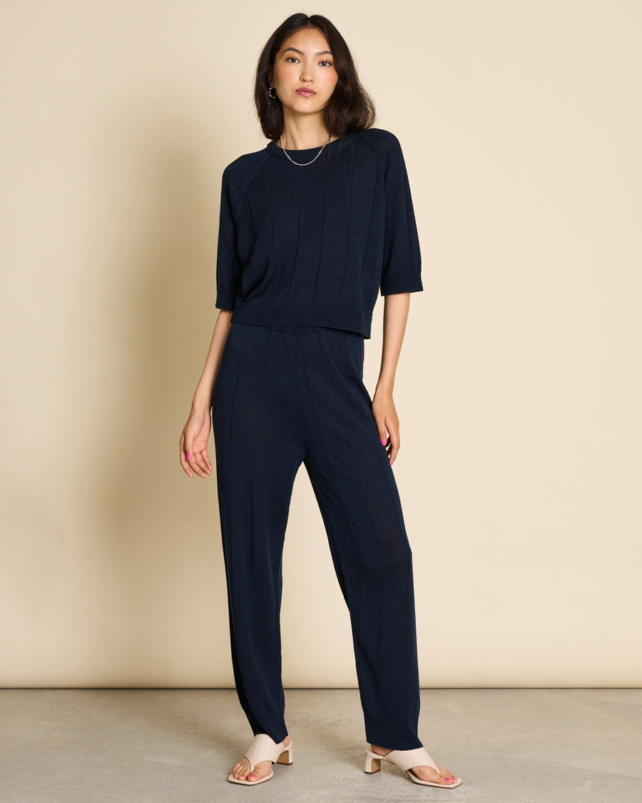 Pull en maille marine en lin et tencel - knit fina dark denim