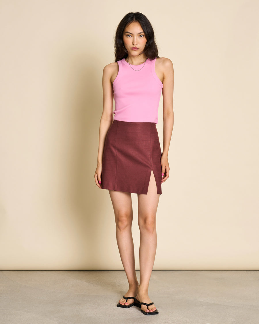 Débardeur rose côtelé en coton bio - top porto mauve