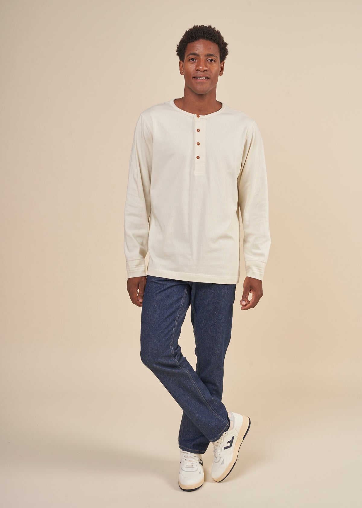 T-shirt manches longues en coton bio | écru "ls henley ecru"