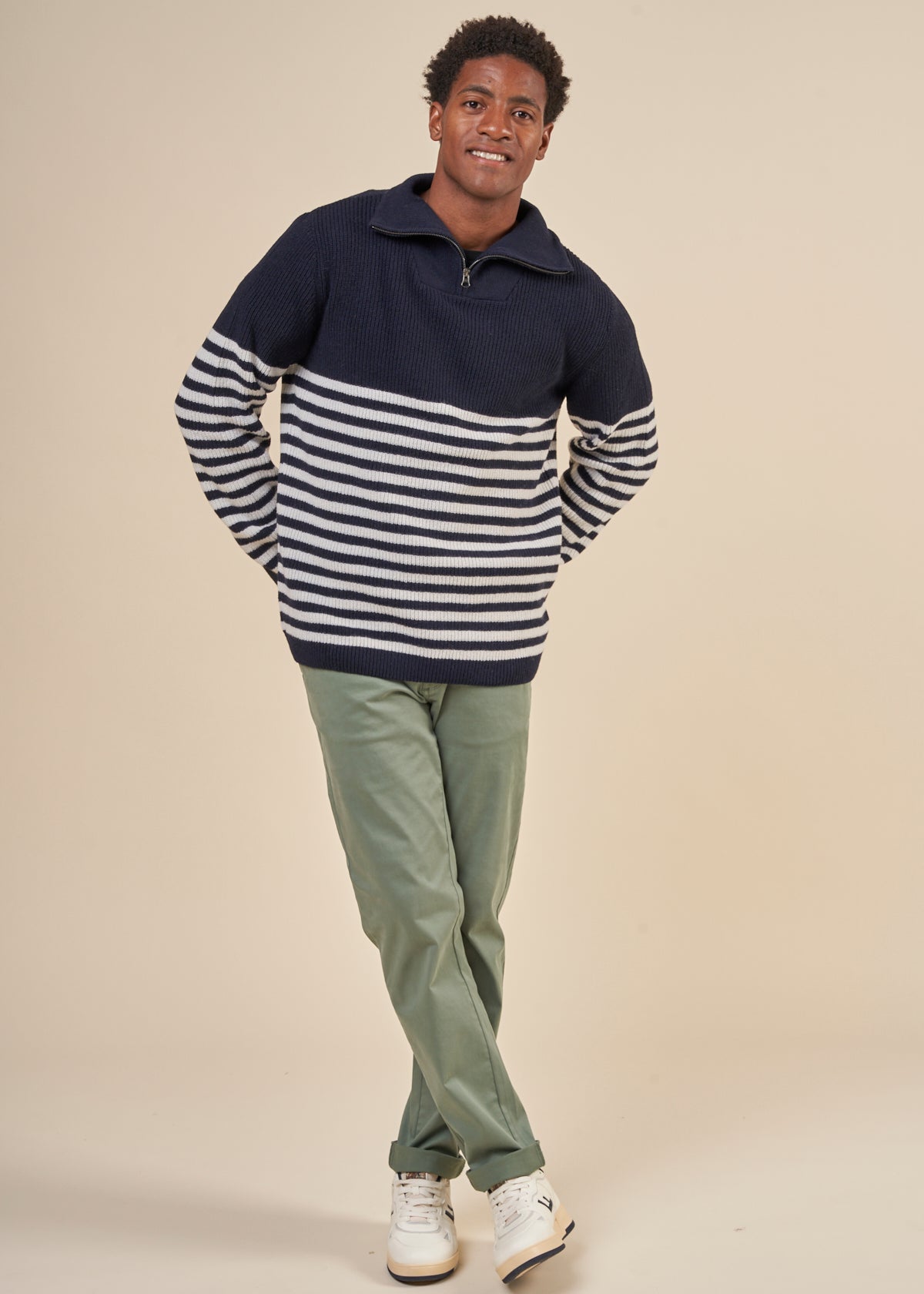 Pull marin col zippé en laine recyclée | marine "elkano navy"
