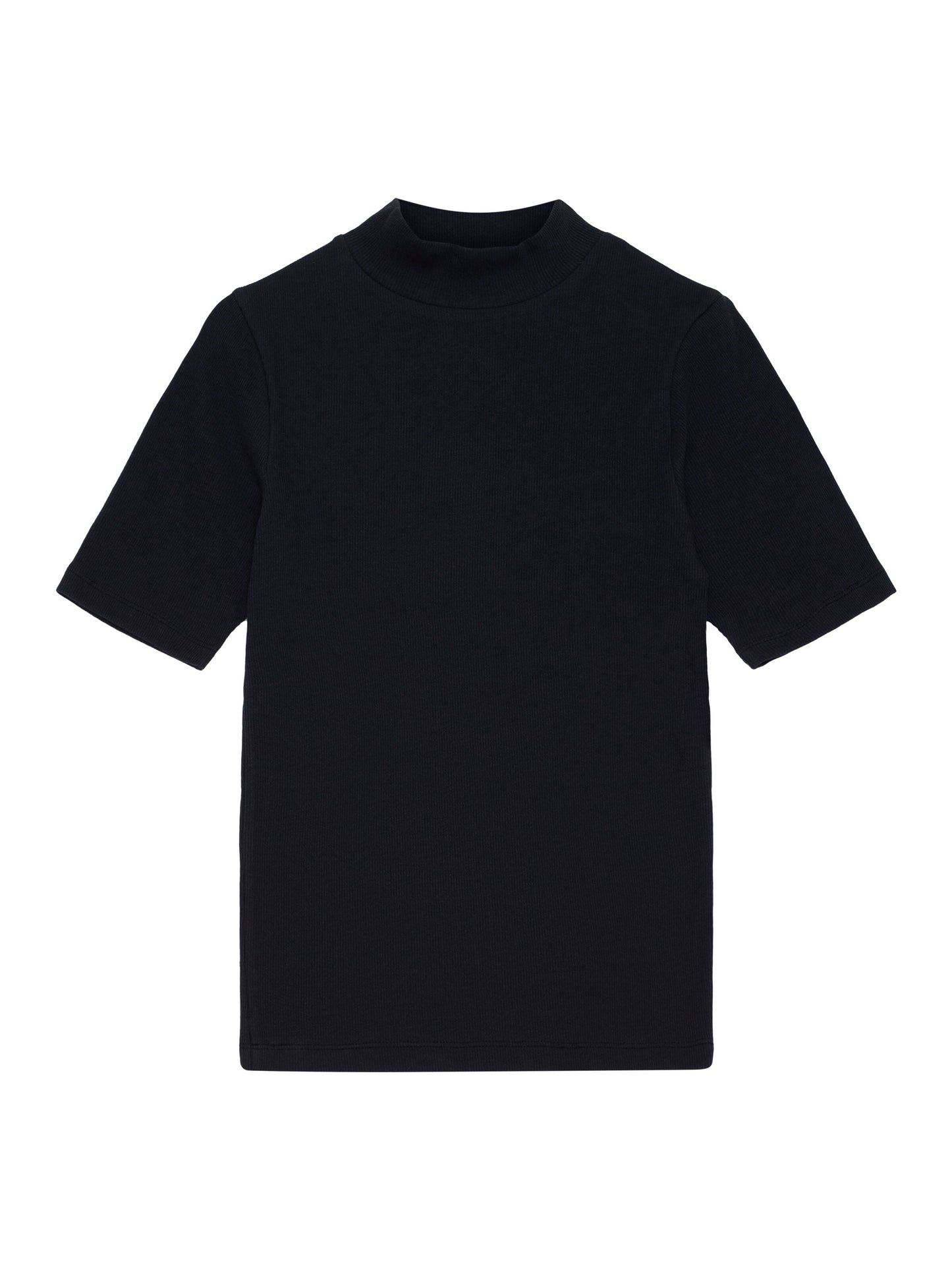 T-shirt col cheminée en coton bio | Noir "rib high neck short sleeved black"