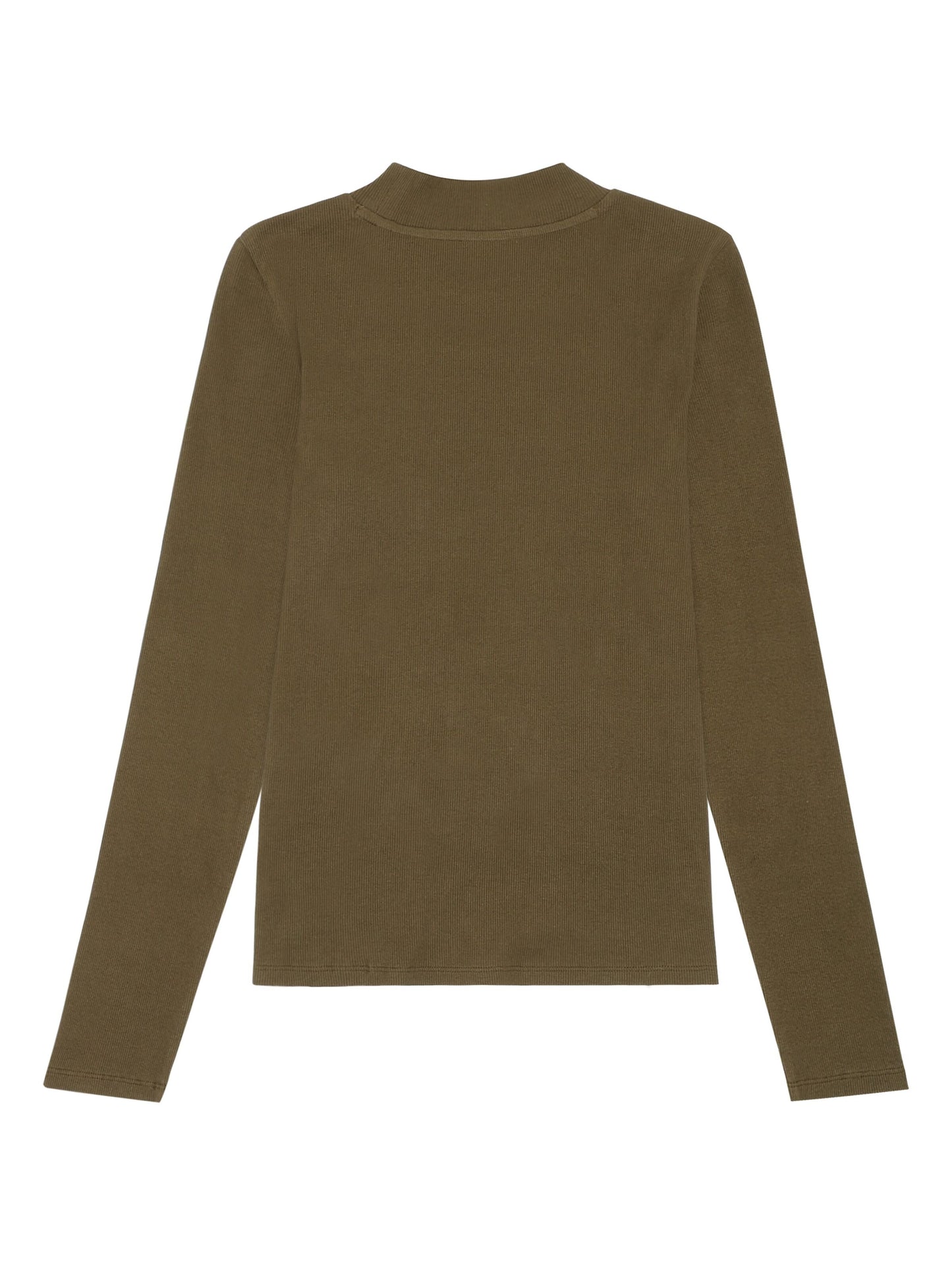 T-shirt en coton biologique | vert "rib high neck long sleeved - 1100 dark olive"