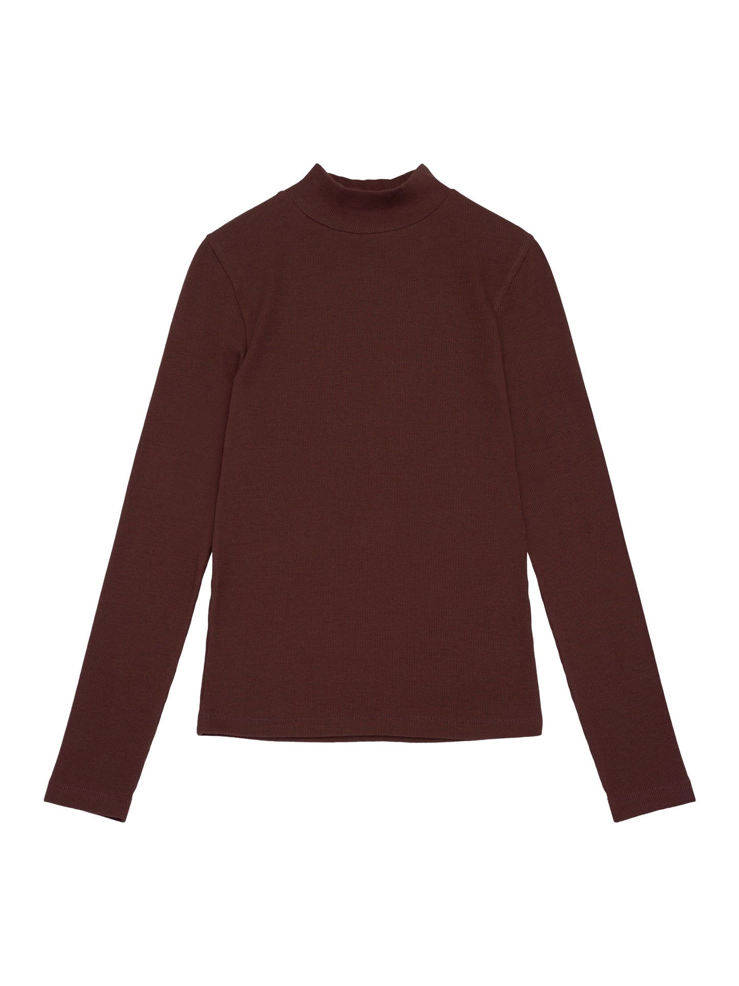 T-shirt manches longues en coton bio | Acajou "rib high neck long sleeved deep mahogany"