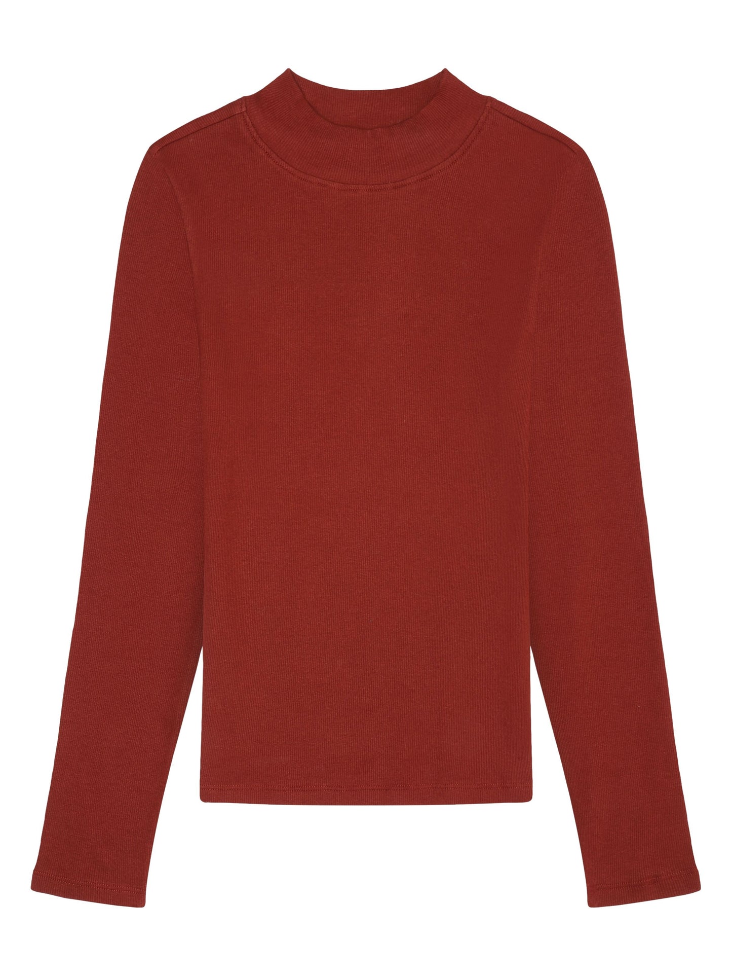 T-shirt manches longues en coton bio | rouge "rib high neck long sleeved fired brick"