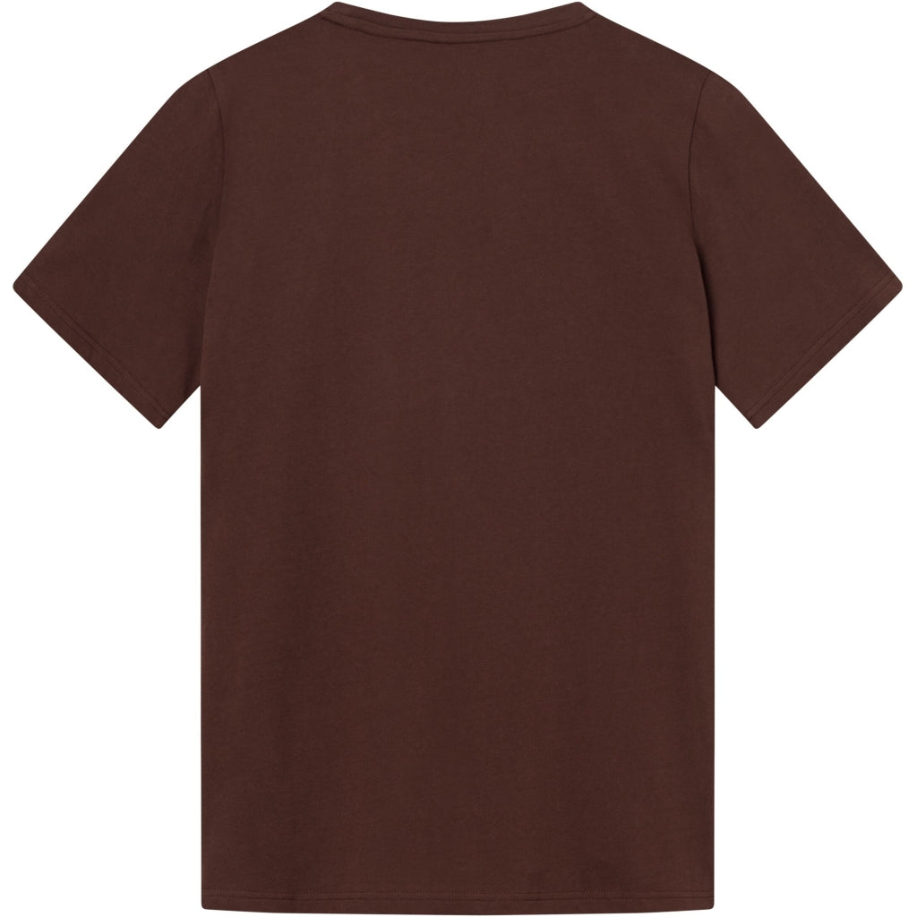 T-shirt brodé en coton bio | Acajou "regular fit owl chest deep mahogany"
