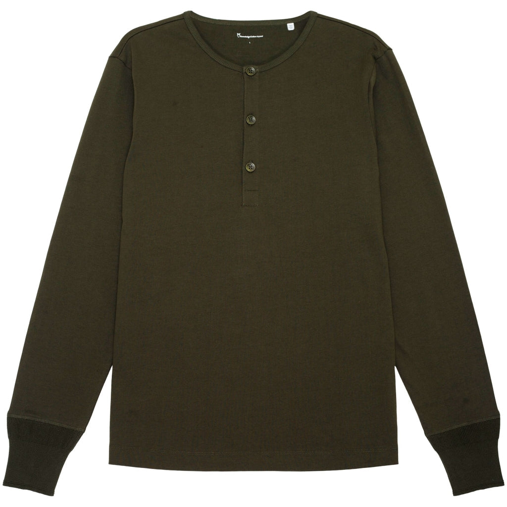 T-shirt manches longues en coton bio | kaki "bo long sleeve henley forrest night"