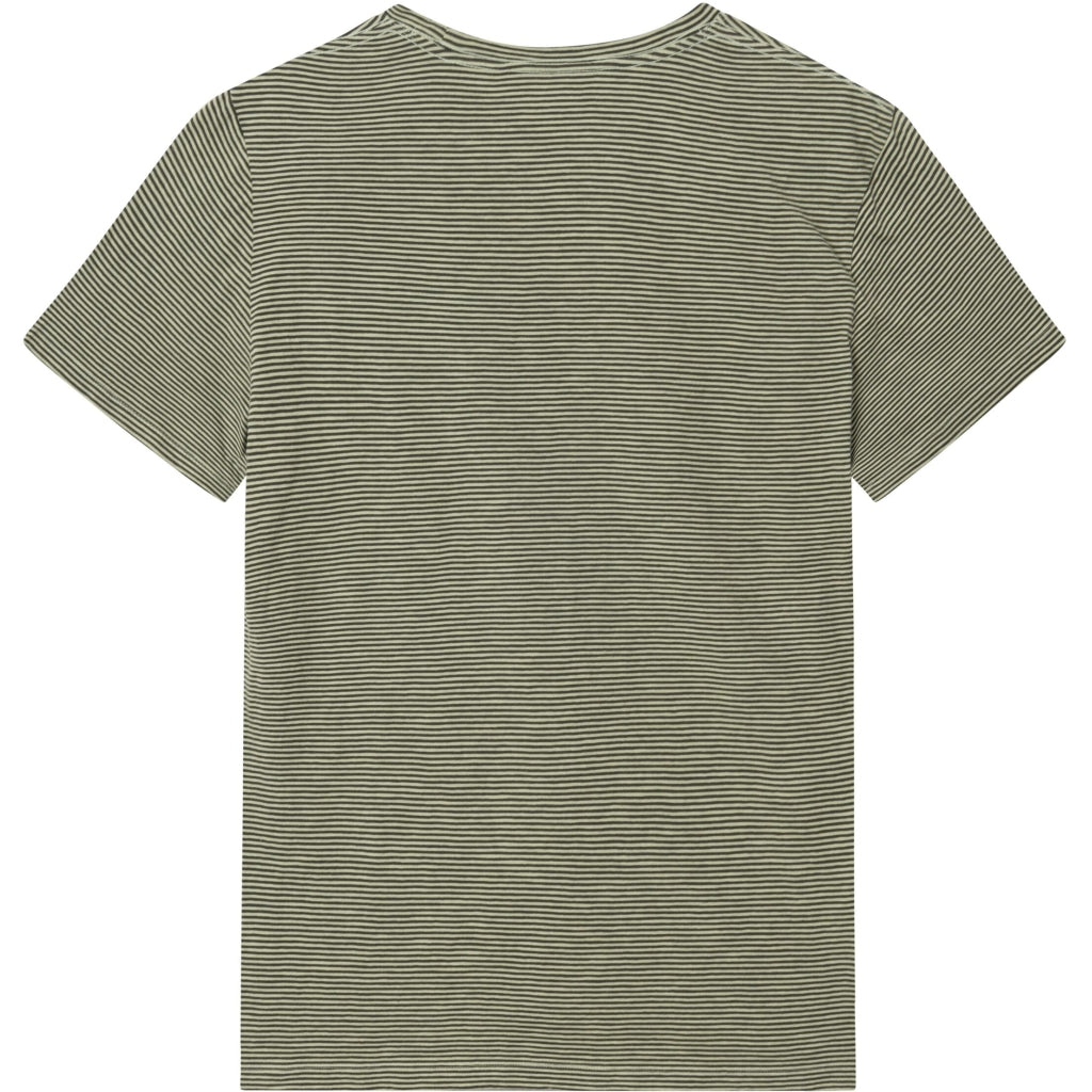 T-shirt olive à rayures en coton bio - narrow striped slub t-shirt swamp