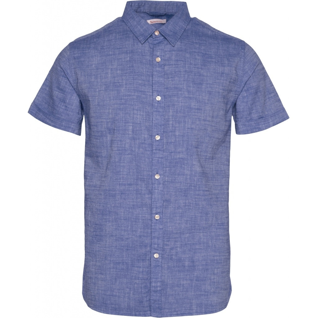 Chemise à manches courtes bleu en lin et coton bio - larch