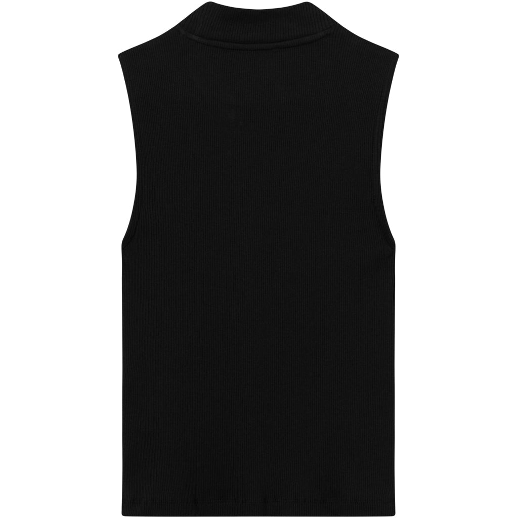 Top sans manches noir en coton bio - high neck rib top black jet