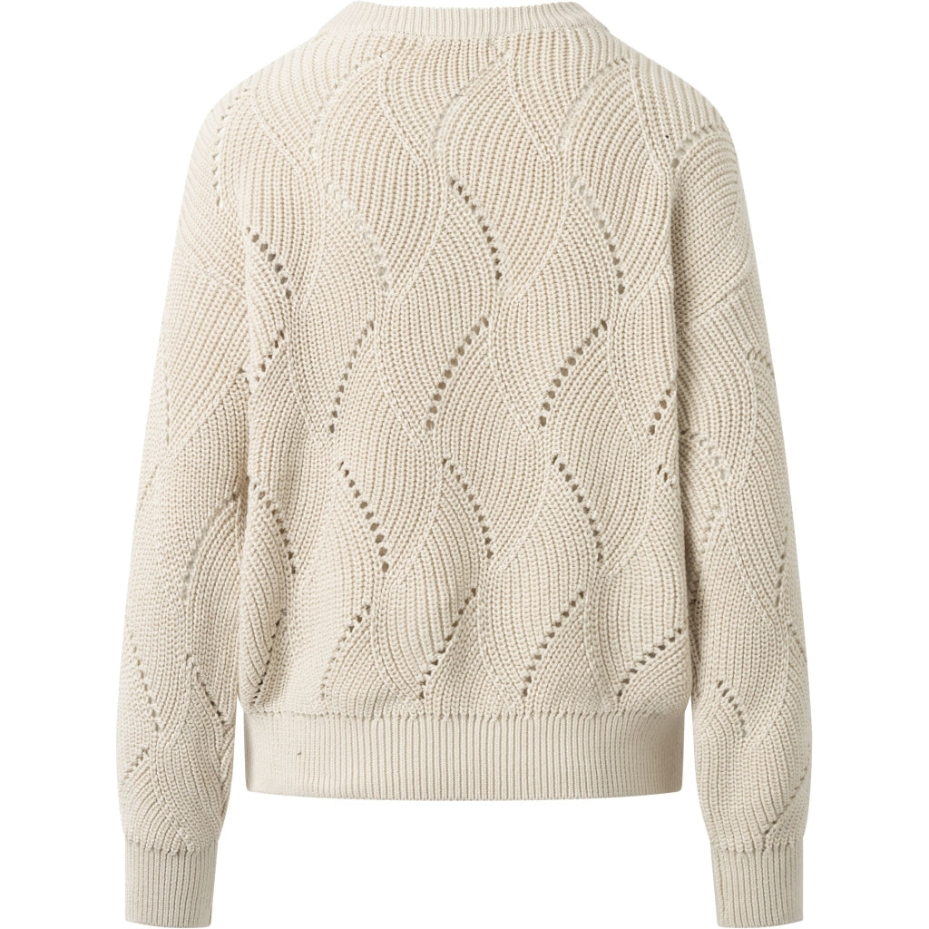 Pull beige en coton bio tricoté - cotton cable crew neck buttercream