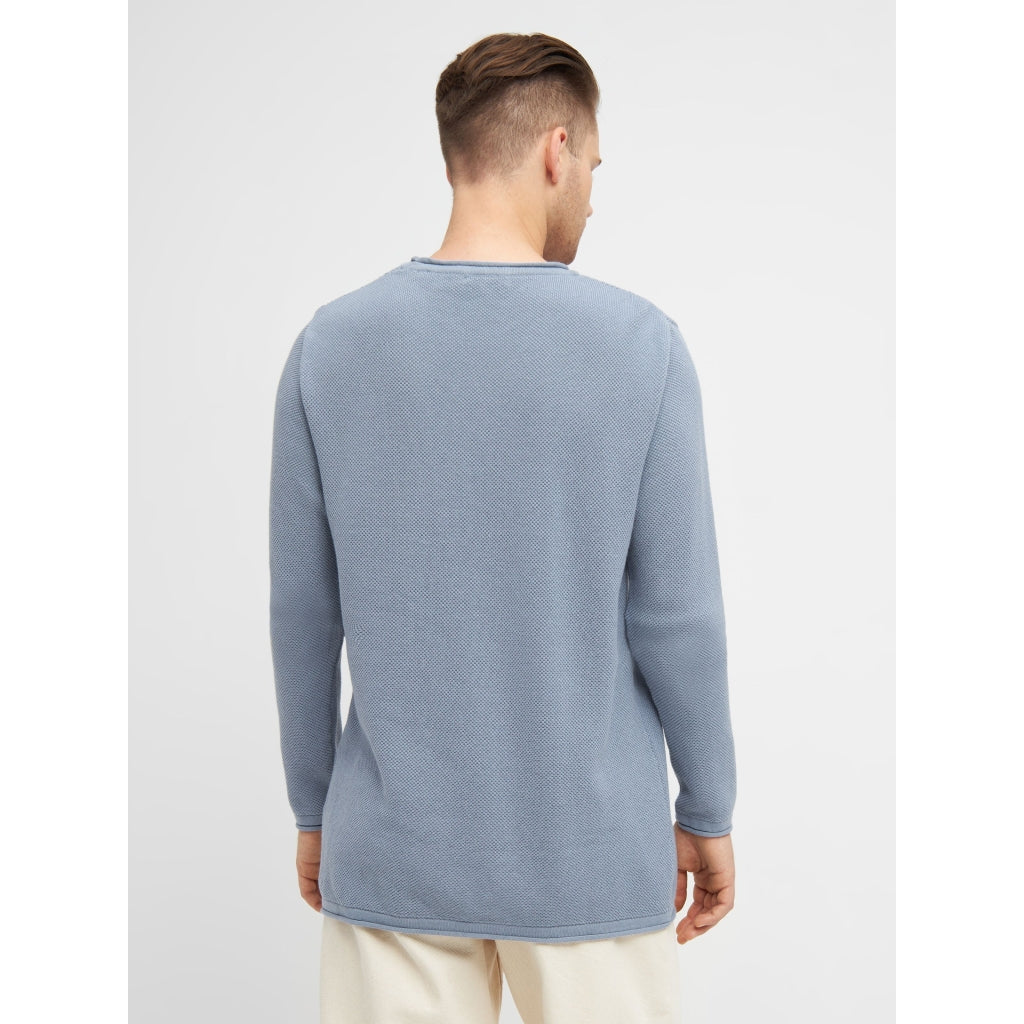 Pull bleu tricoté en coton bio - cotton crew neck knit asley blue