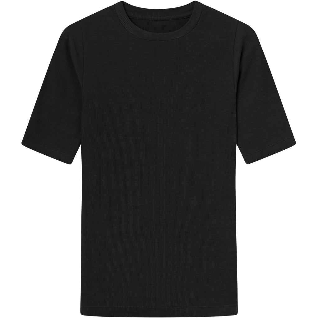 T-shirt côtelé en coton bio | noir "rib t-shirt black jet"