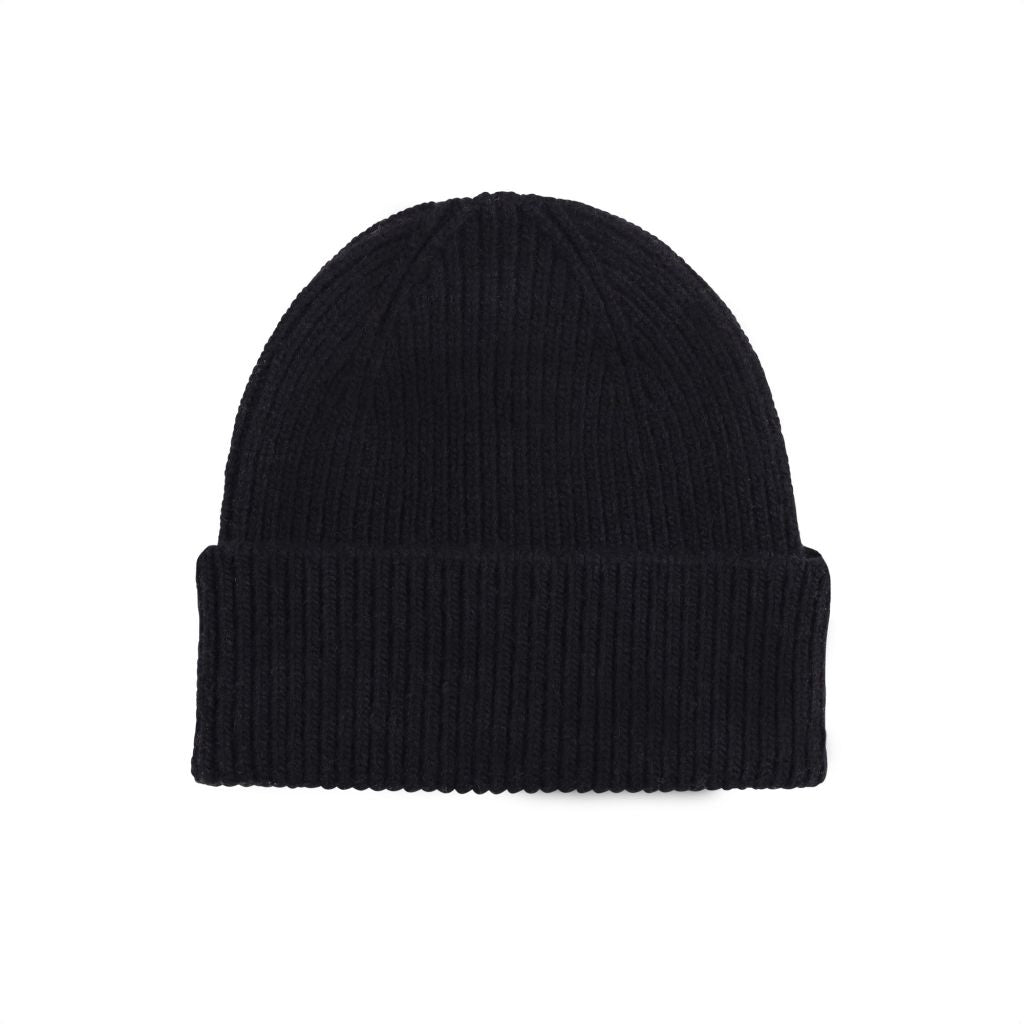 Bonnet noir en laine mérinos recyclée - merino wool beanie deep black