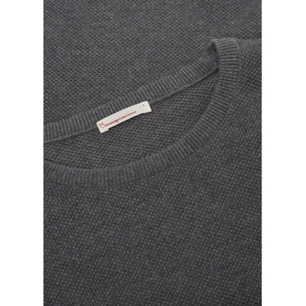 Pull col rond gris en coton piqué bio - pique crew neck knit dark grey melange