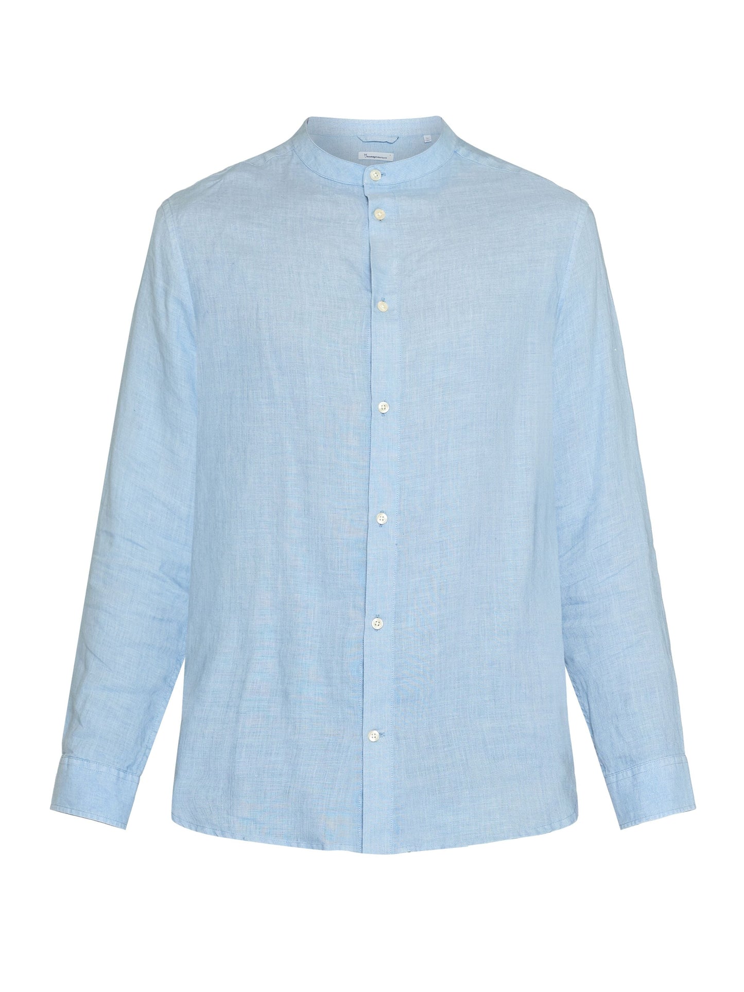 Chemise col mao en lin bio | Bleu "regular linen stand collar asley blue"