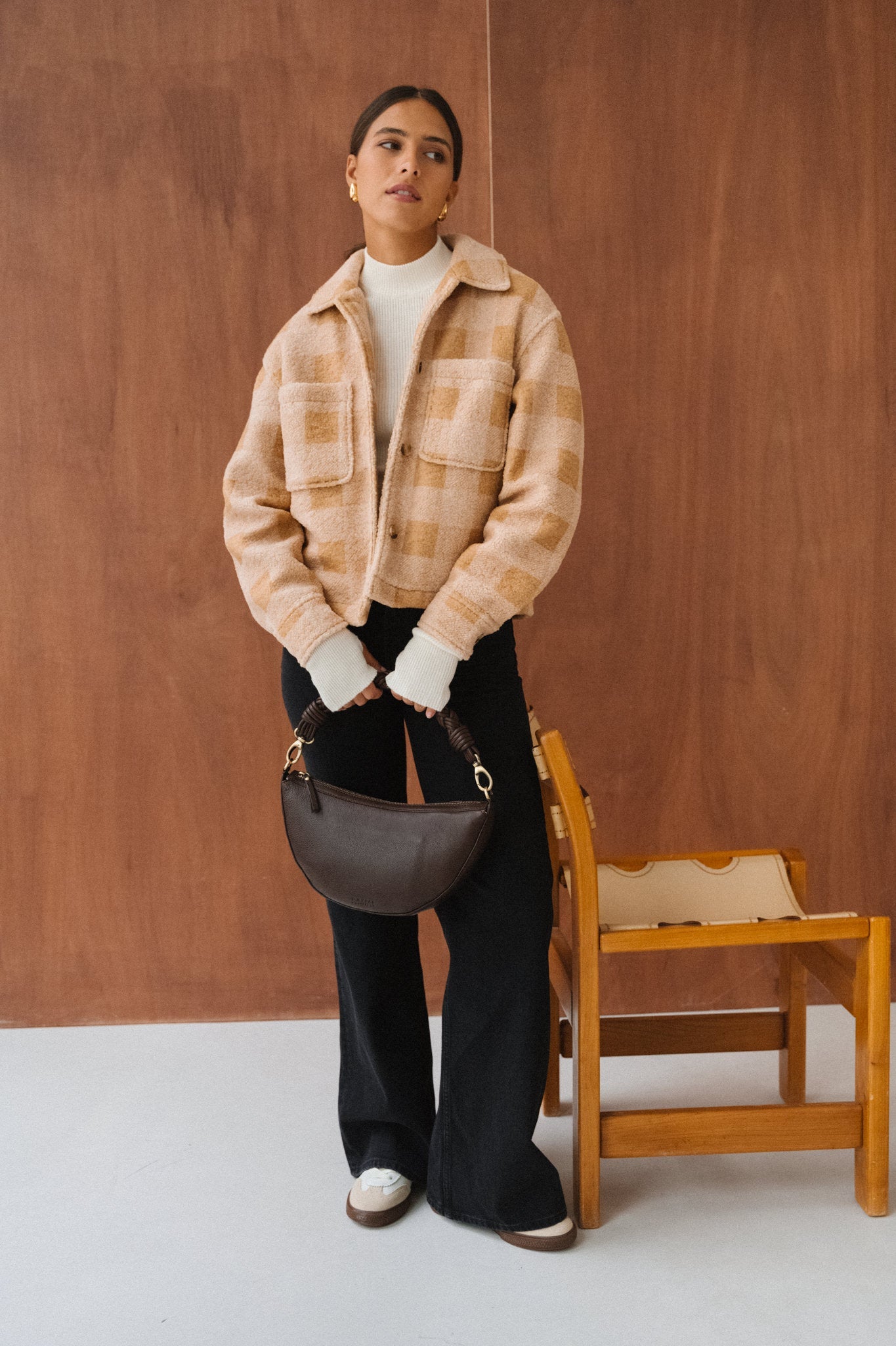 Veste polaire en matière recyclée | carreaux beige "hoben - mustard check"