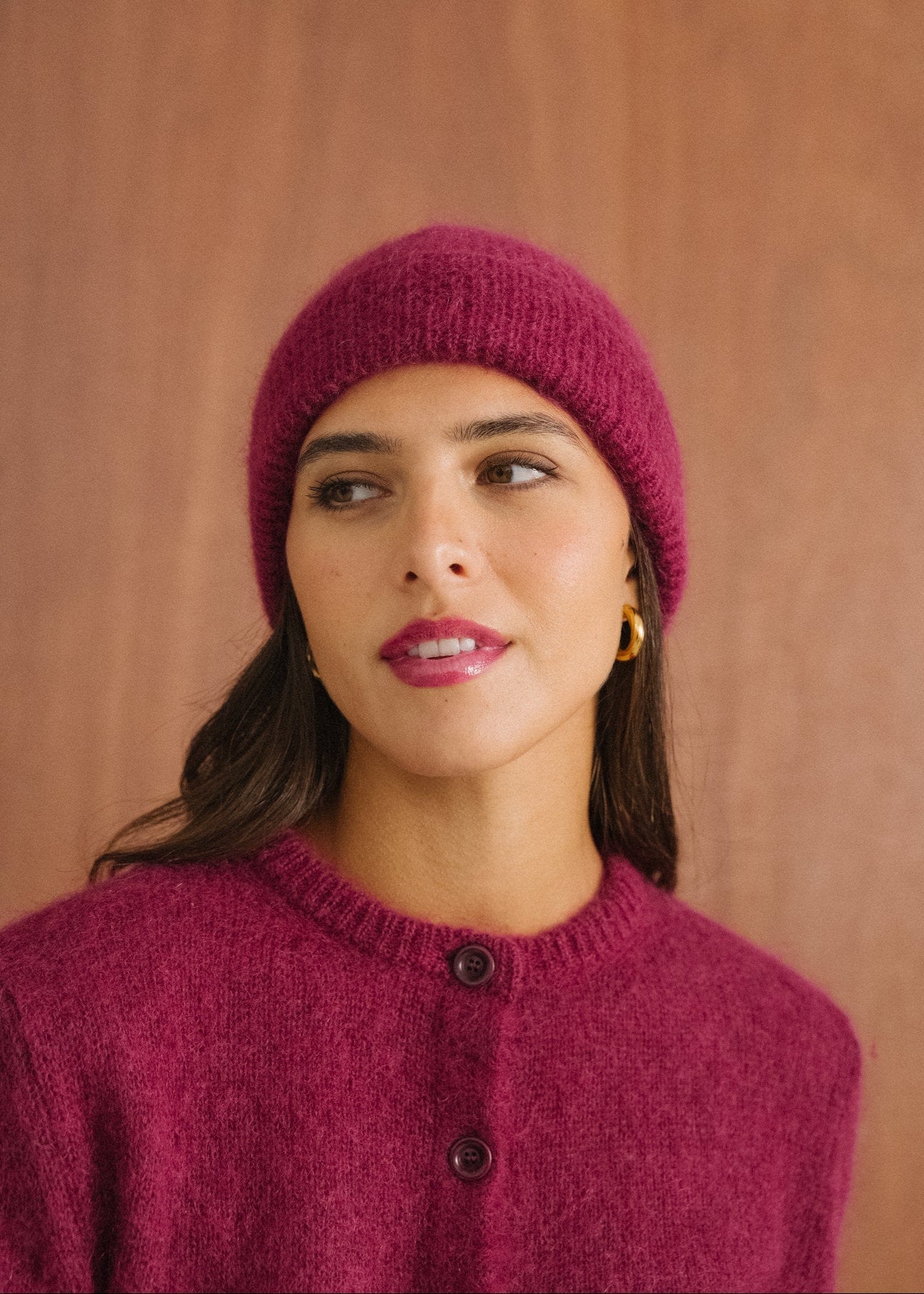 Bonnet en mohair certifié | framboise "Nina"