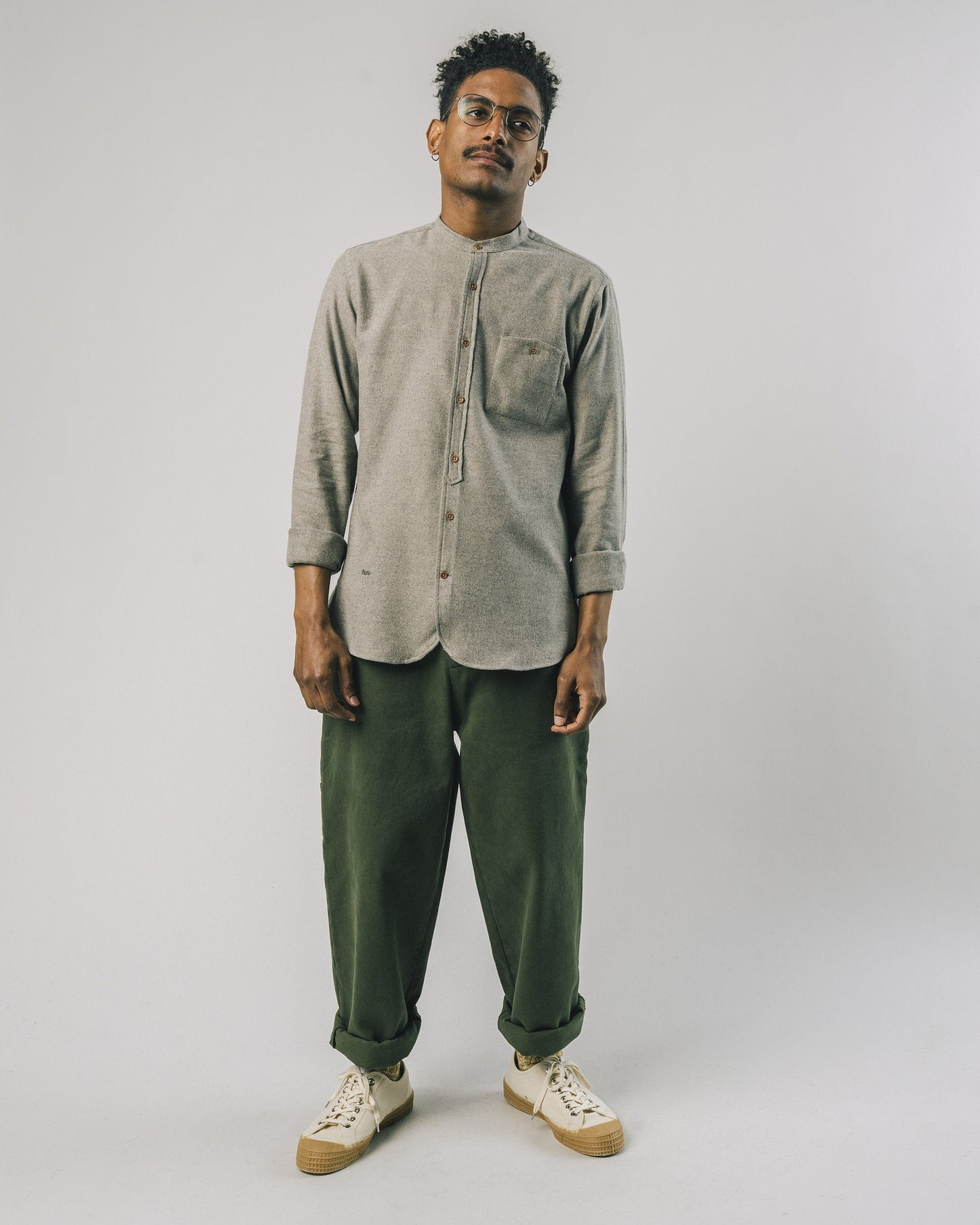 Chemise col mao beige en flanelle - Sand