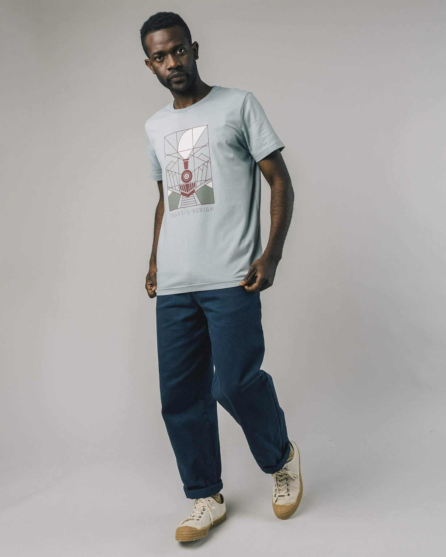 T-shirt bleu clair à imprimés en coton bio - Transsiberian