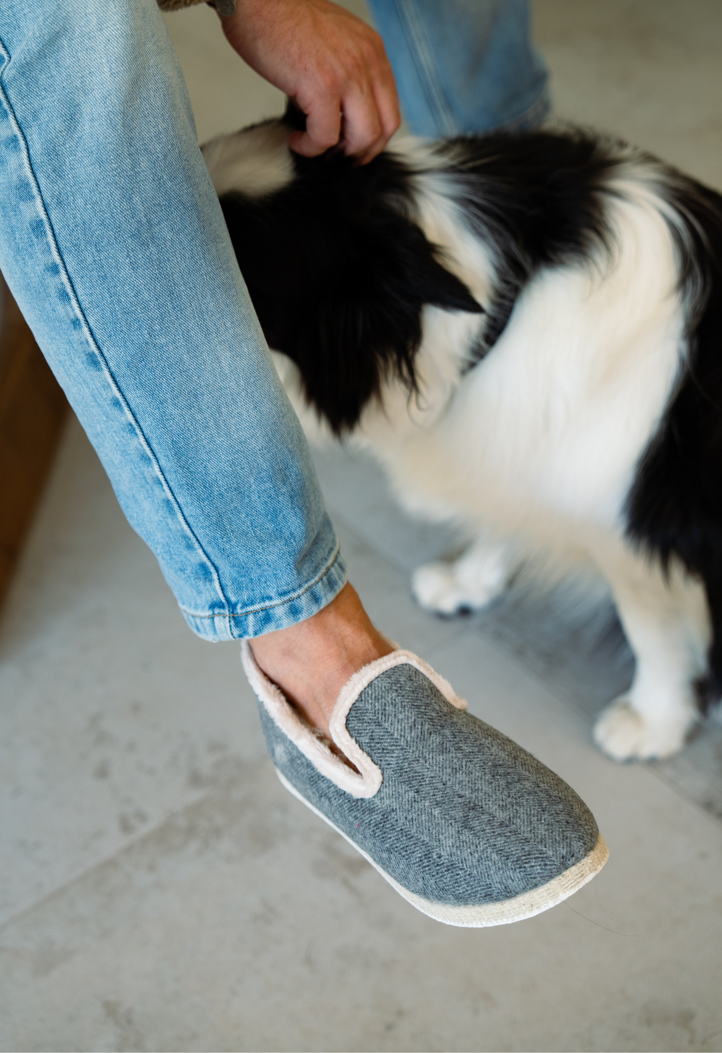Chaussons en laine francaise | gris "francine chevrons"