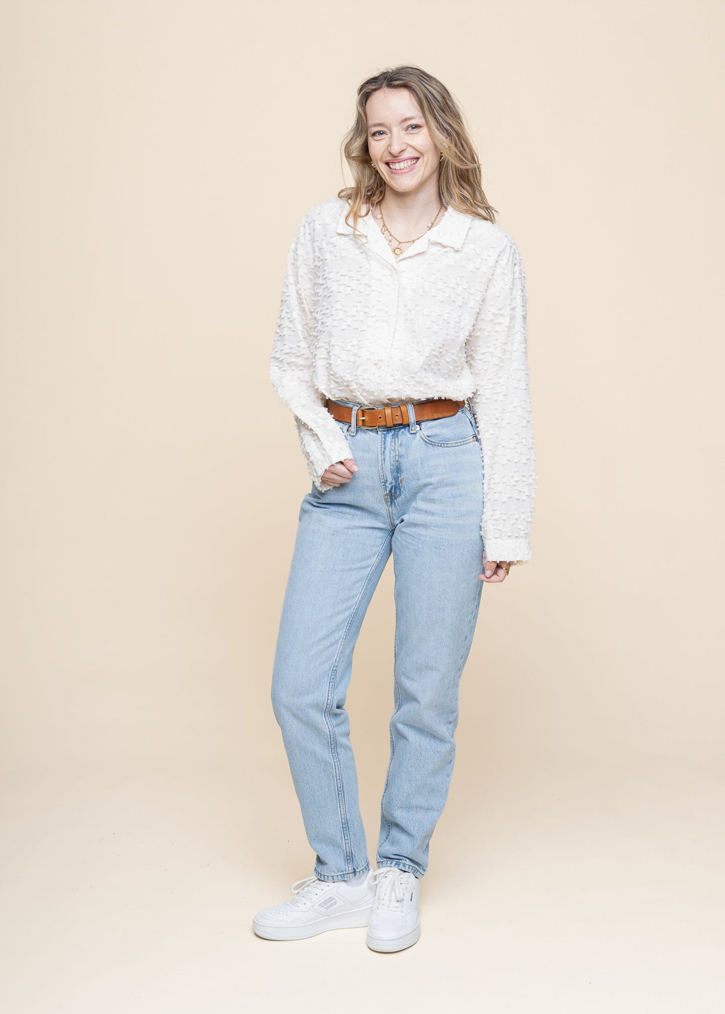 Chemise texturée en coton bio | écru "Juni fringe shirt - offwhite"