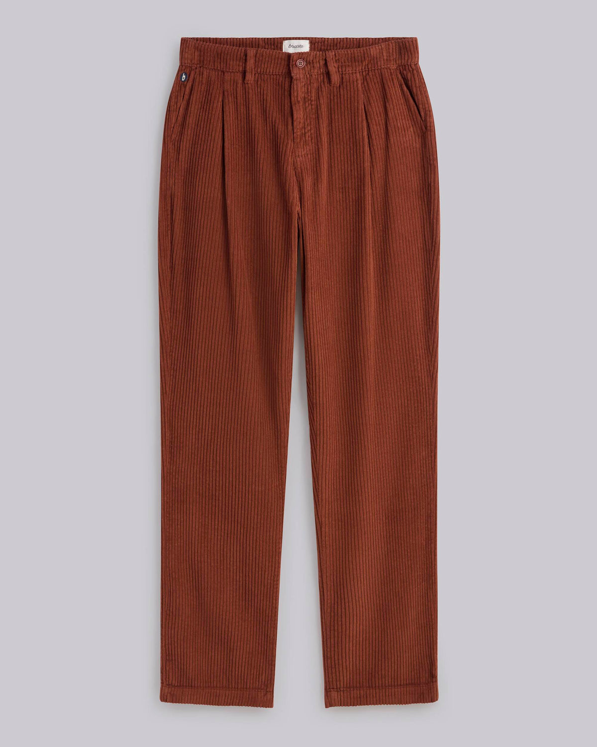 Pantalon droit velours en coton bio | marron "corduroy pleated chino copper"