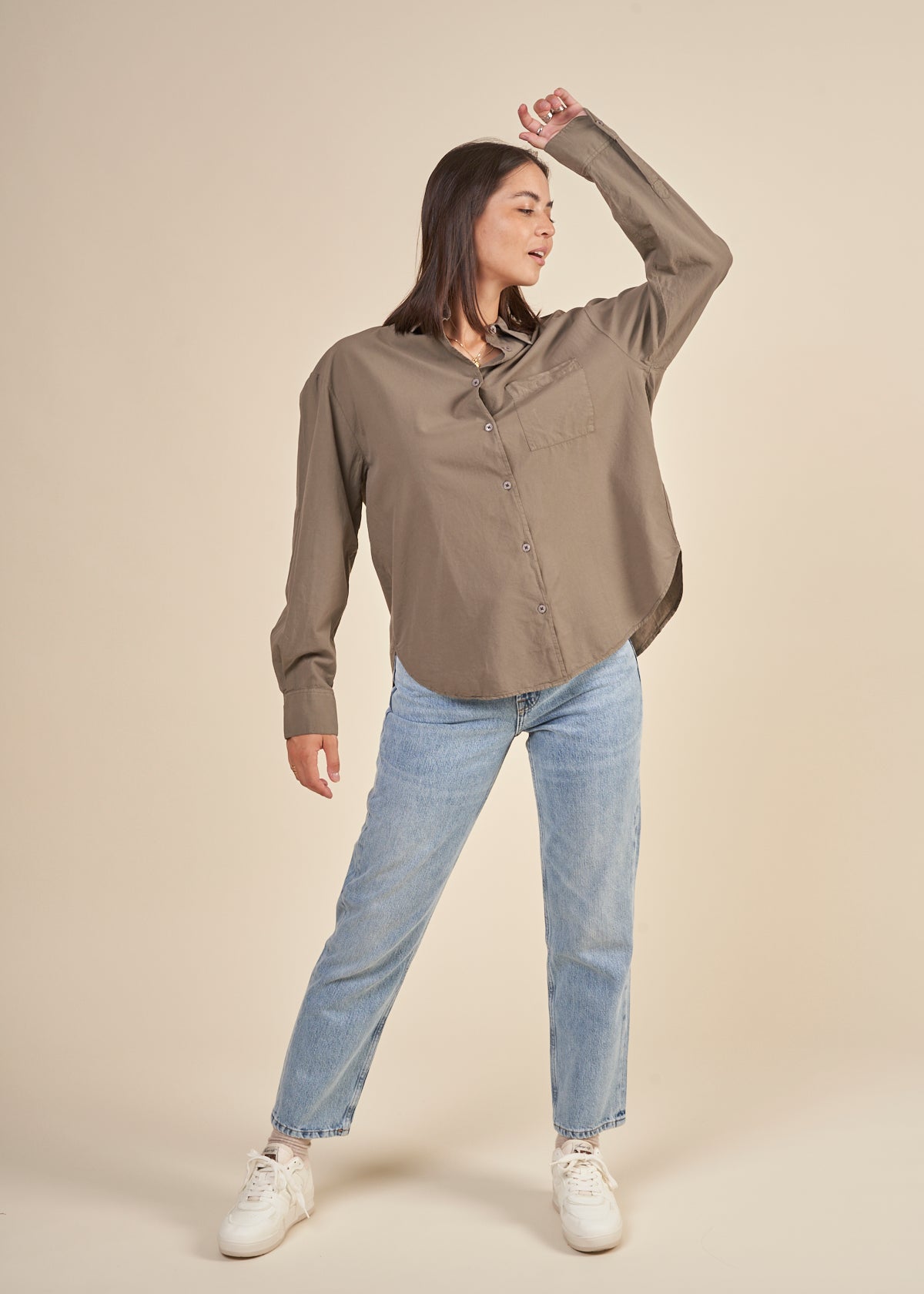 Chemise oversize olive en coton bio - dusty olive