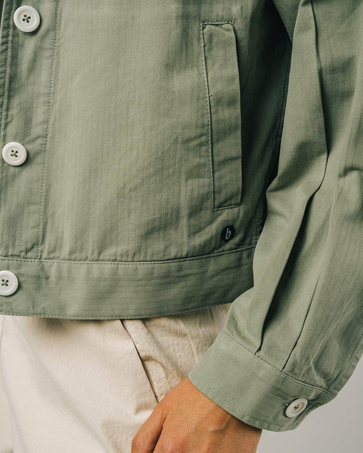 Veste courte vert-olive en coton bio - heeringbone oversize jacket olive green