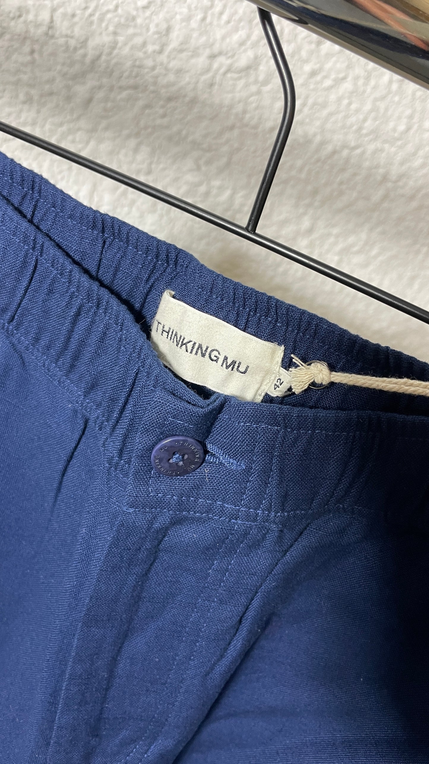 Pantalon droit en coton bio | marine 'blue night light travel pants'