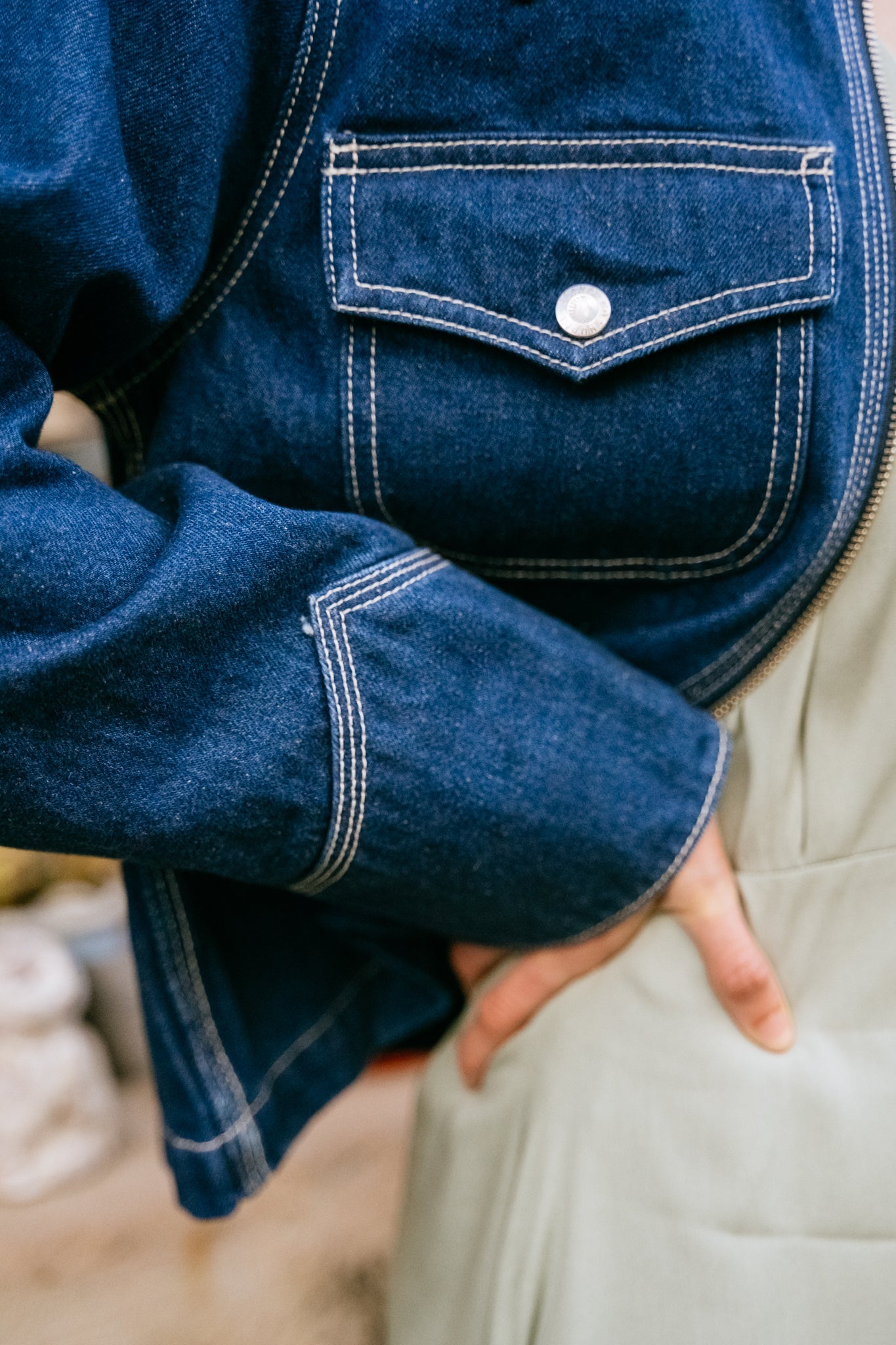 Veste en jean zippée en coton bio | Bleu jean "anja western denim jacket blue"