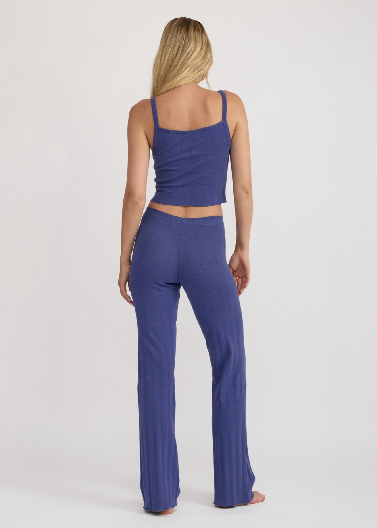 Pantalon de pyjama en coton bio | bleu "pointelle straight leg pants - eclipse"