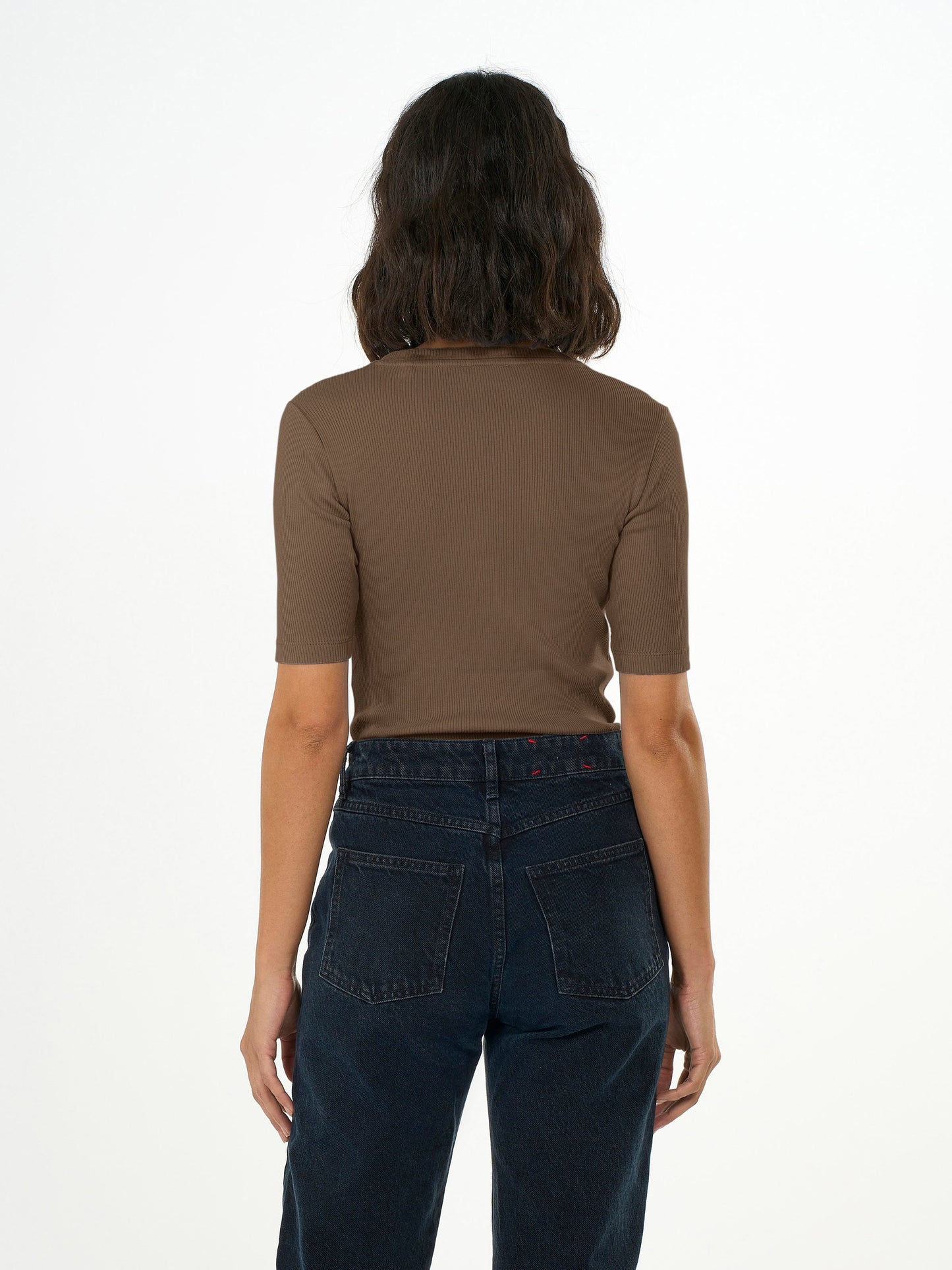 T-shirt marron côtelé en coton bio - rib t-shirt cub