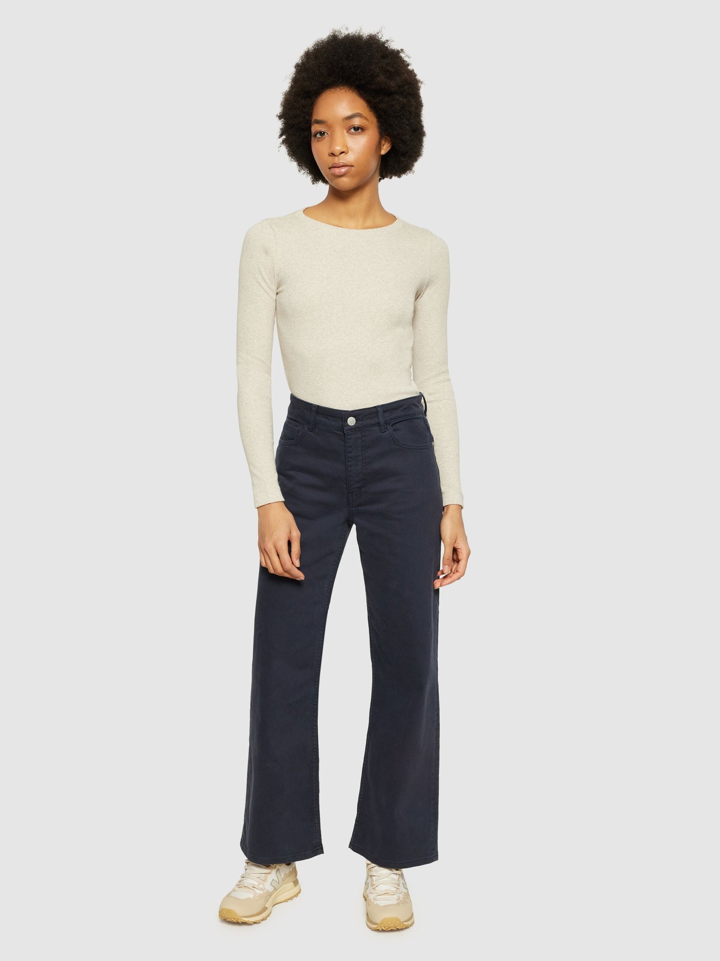 T-shirt manches longues | beige "rib scoop neck long sleeved gray chateau melange"