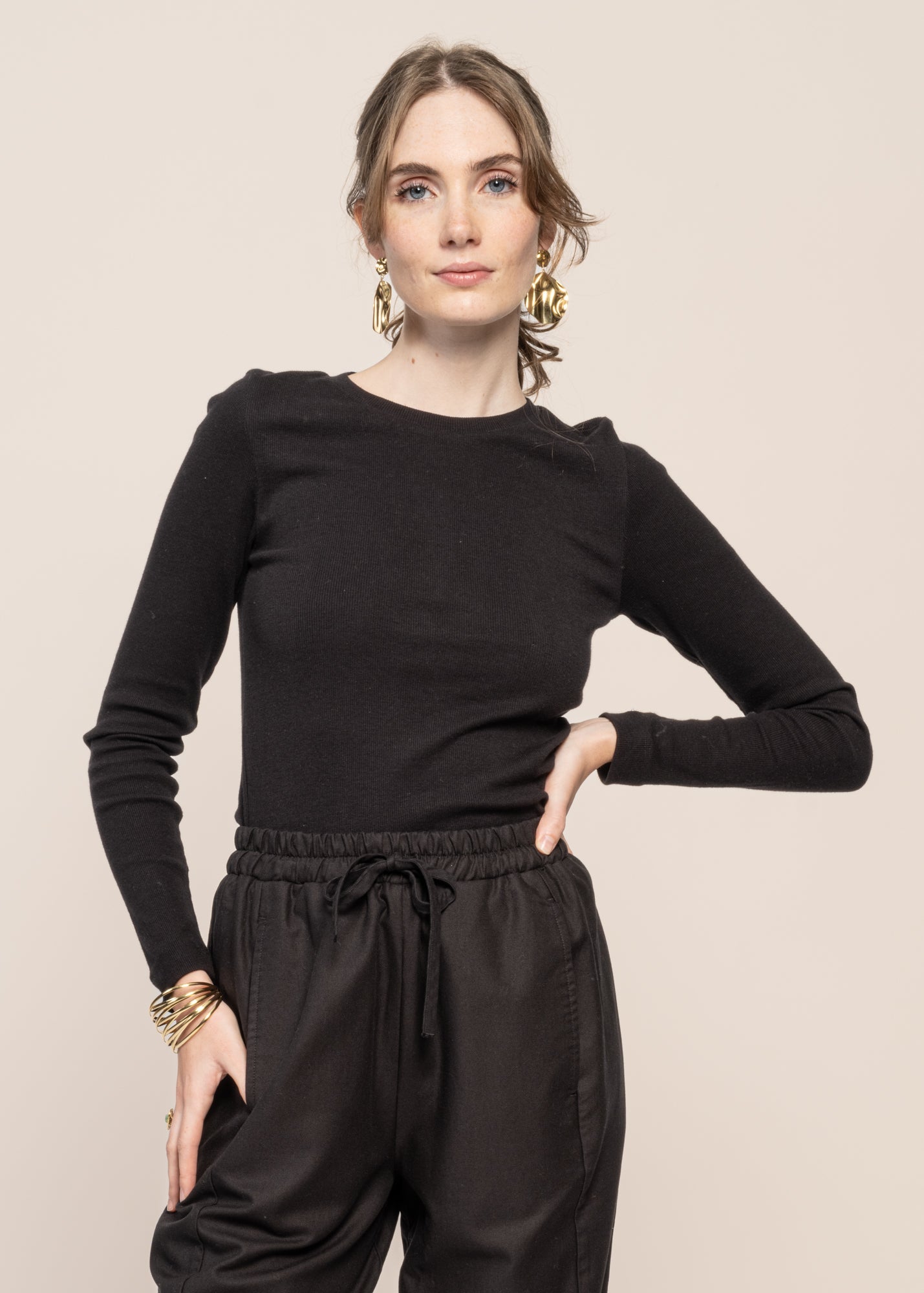 Pantalon droit en coton bio | noir "black bean esther pants black"