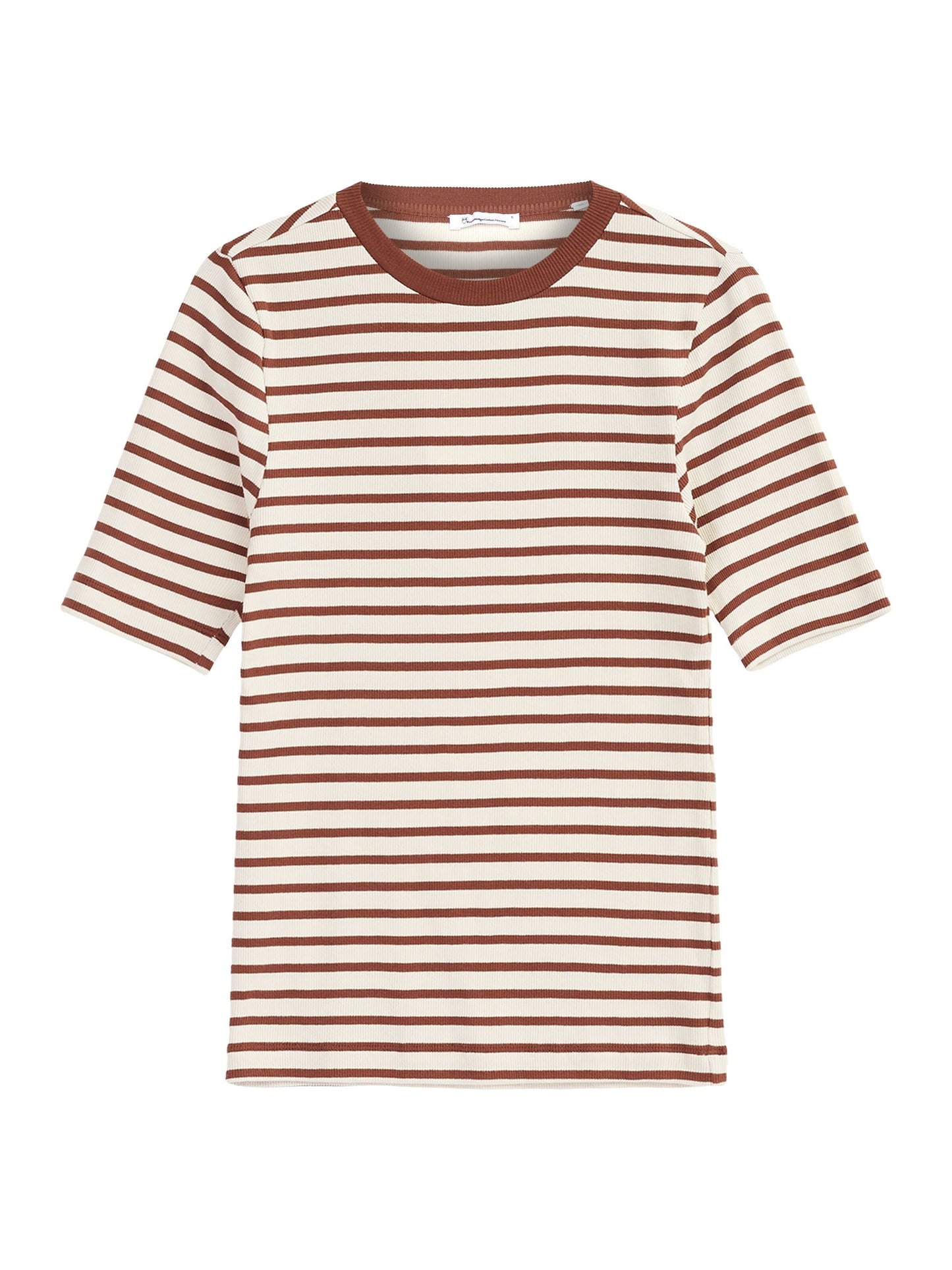 T-shirt côtelé en coton bio | Rayé marron "striped rib t-shirt brown stripe"