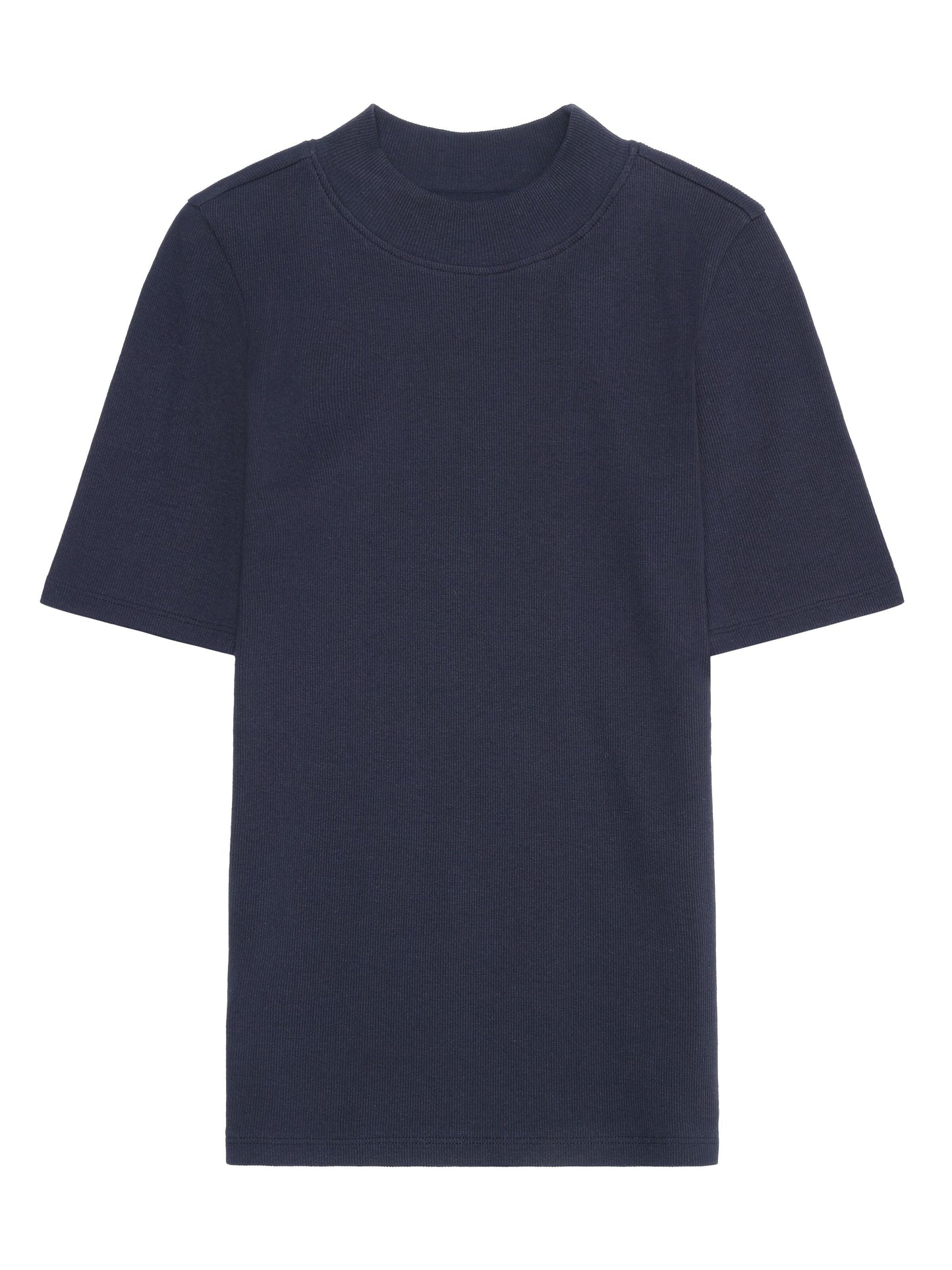 T-shirt côtelé en coton bio | marine "rib high neck short sleeved night sky"