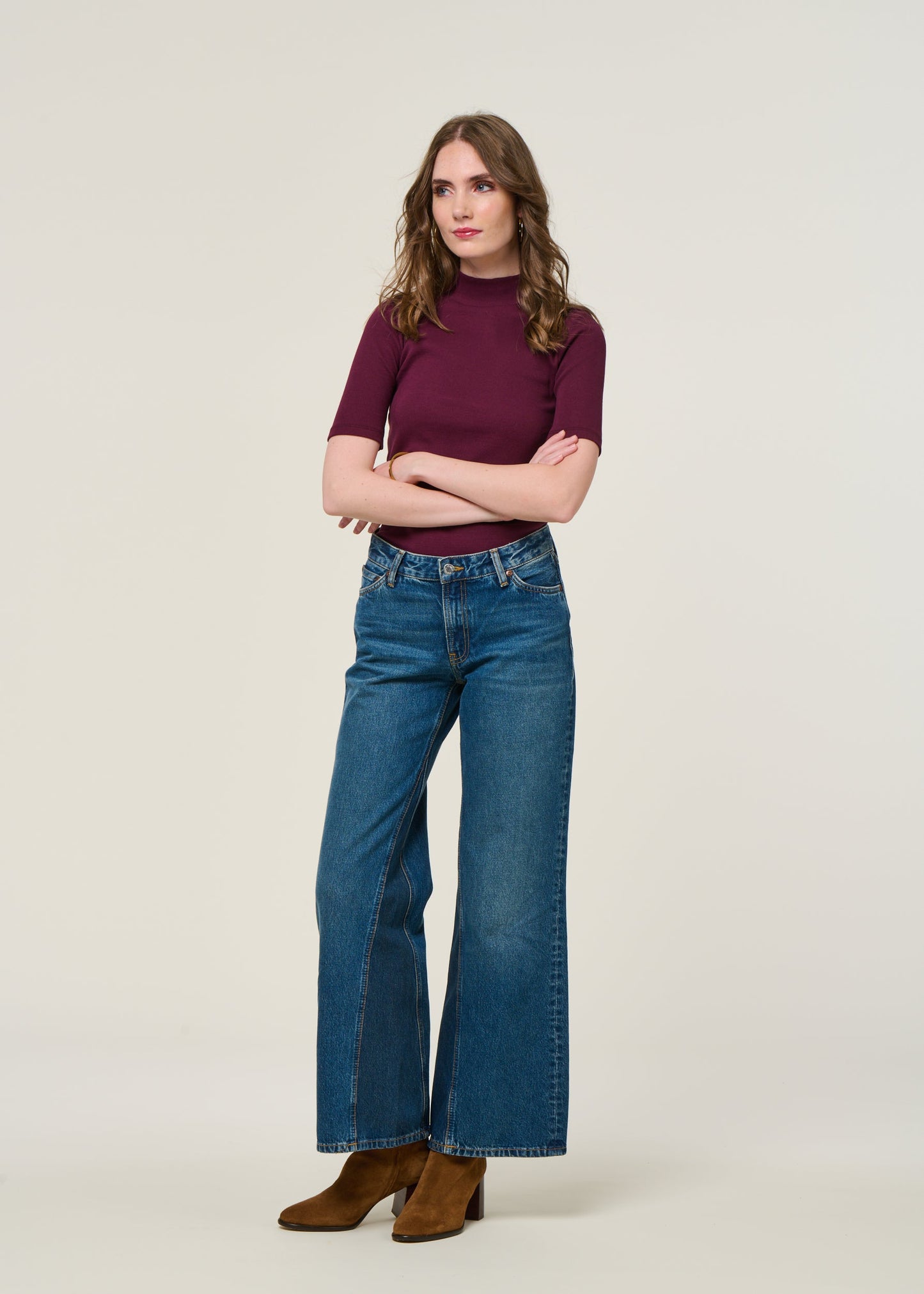 T-shirt côtelé en coton bio | bordeaux "regenerative organic cotton high neck rib - fig"