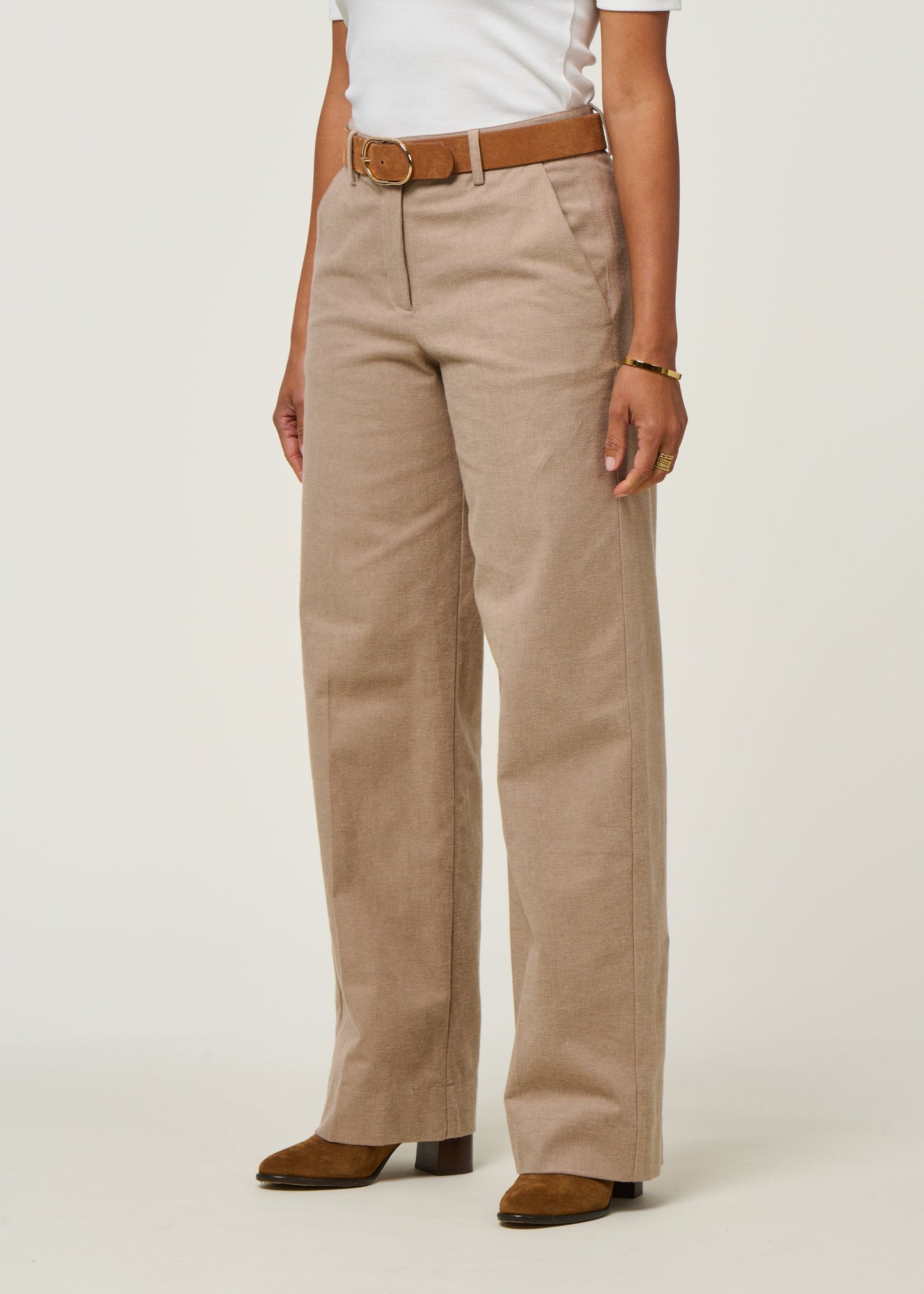 Pantalon droit flanelle en coton bio | beige "leandraa handaas - pure-walnut cream"