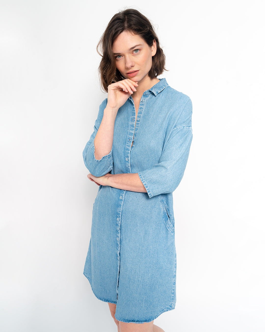 Robe chemise en tencel | Denim bleu clair "mara dress light blue"