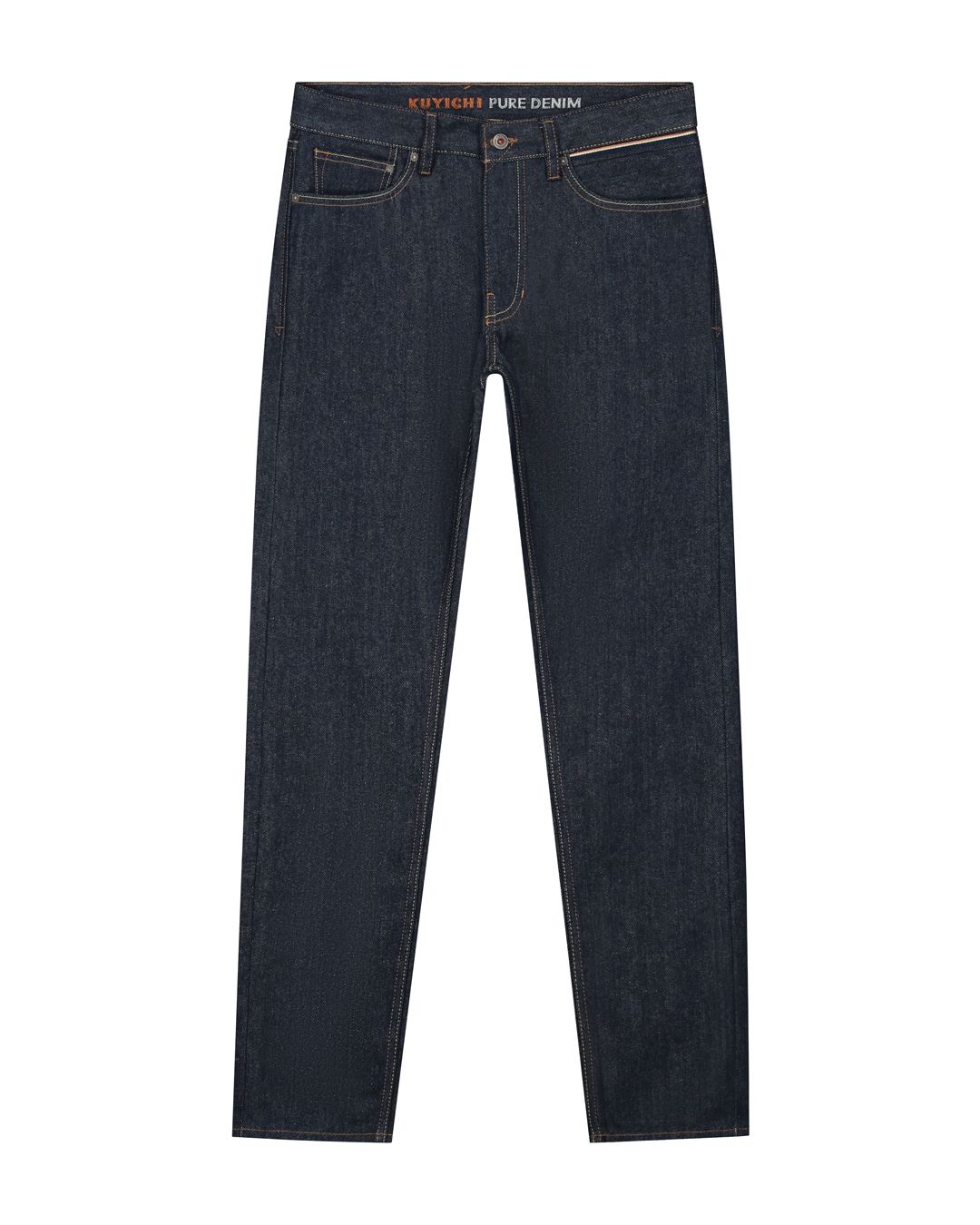 Jean droit fuselé en coton recyclé | bleu brut "jim regular slim orange selvedge recycled raw"