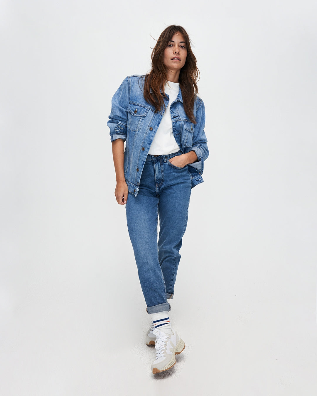 Jean mom en coton bio | bleu "nora loose tapered worn indigo"