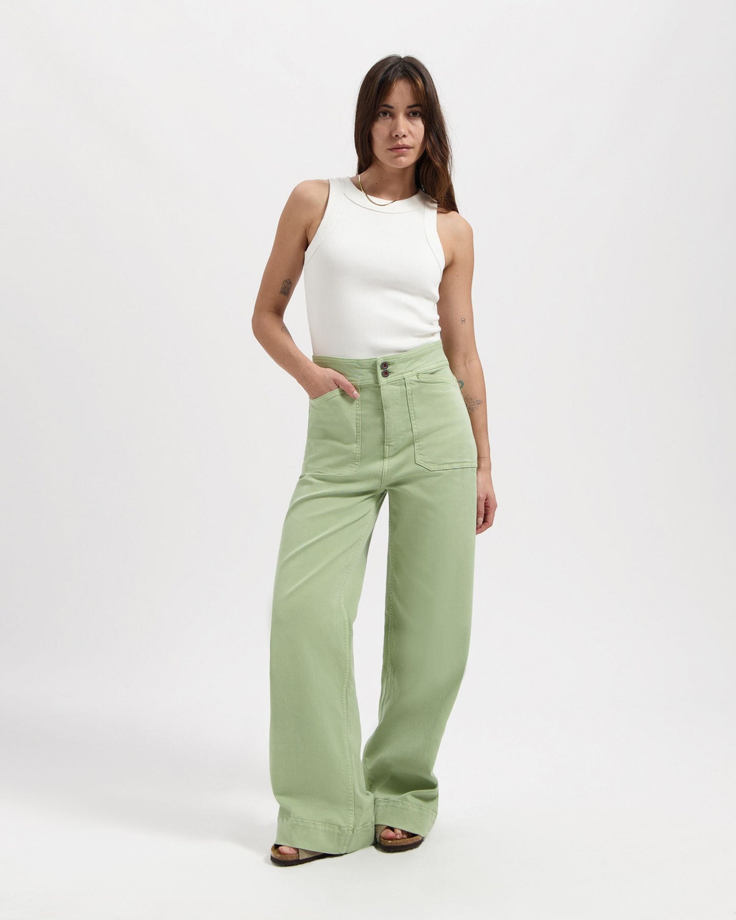Pantalon ample en tencel et coton bio | Vert "farrah worker sage green"