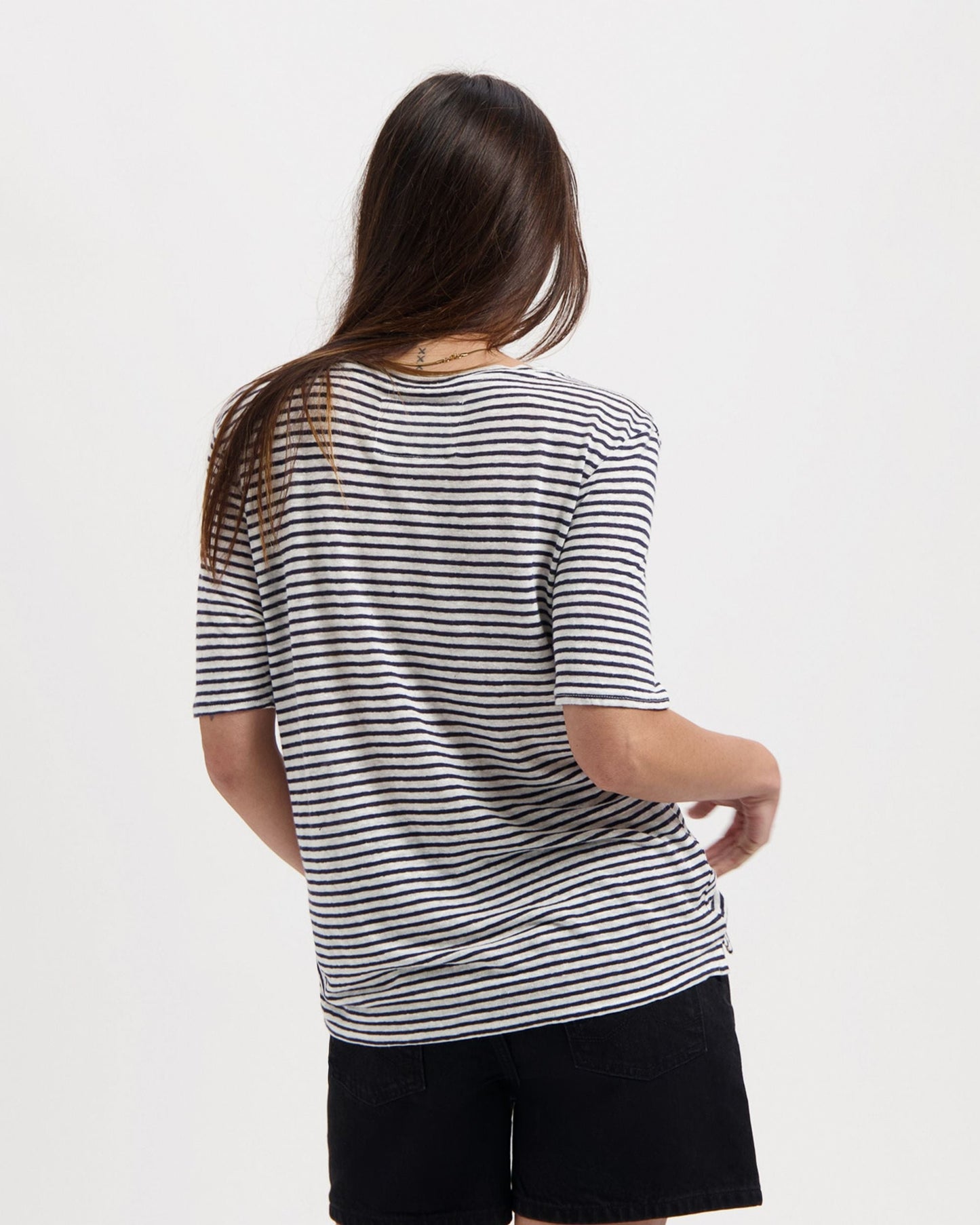 T-shirt en lin et coton bio | Rayé blanc et marine "olivia striped t-shirt white-indigo"