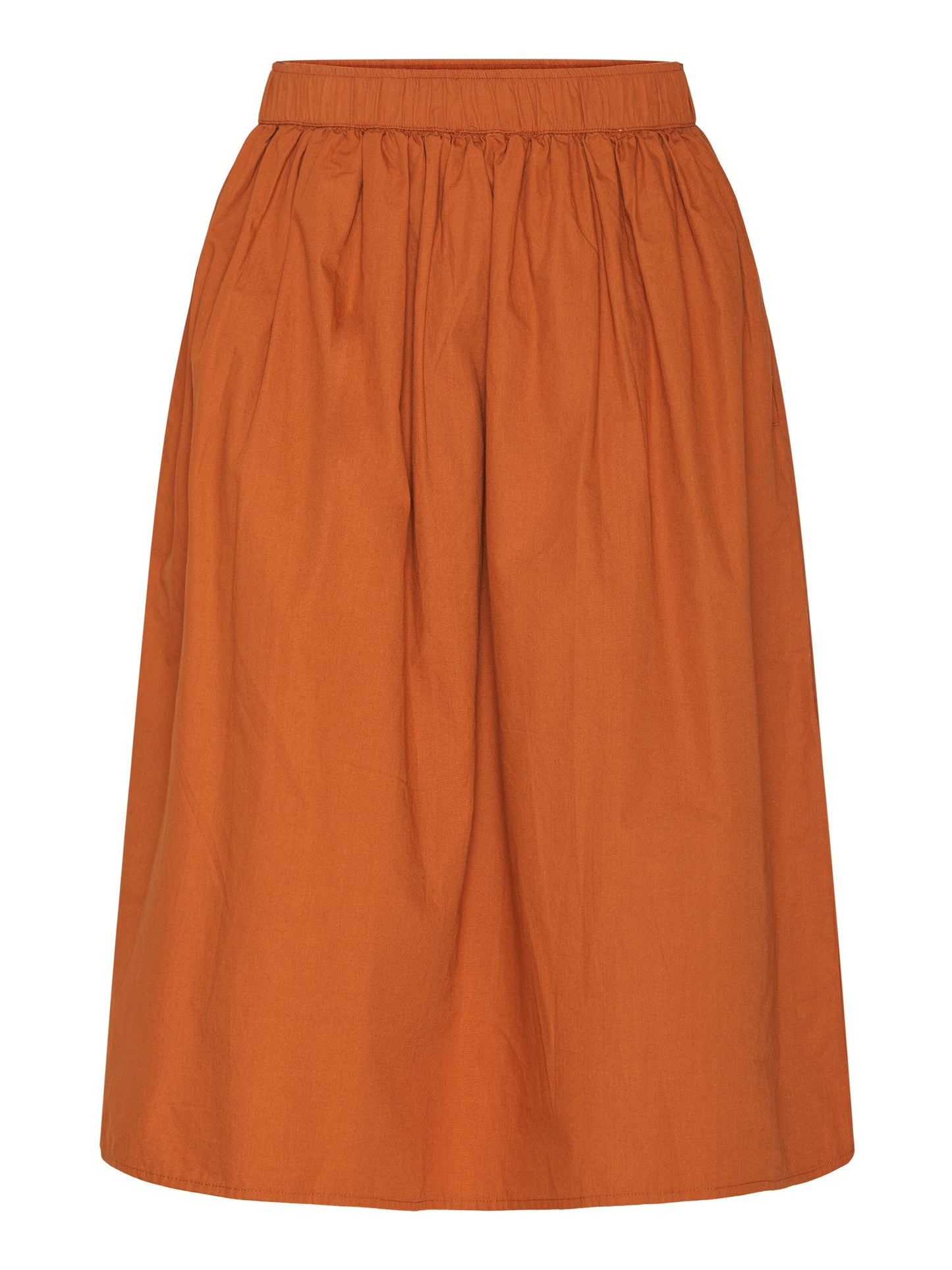 Jupe midi en coton bio | Marron "poplin elastic waist mid-length leather brown"